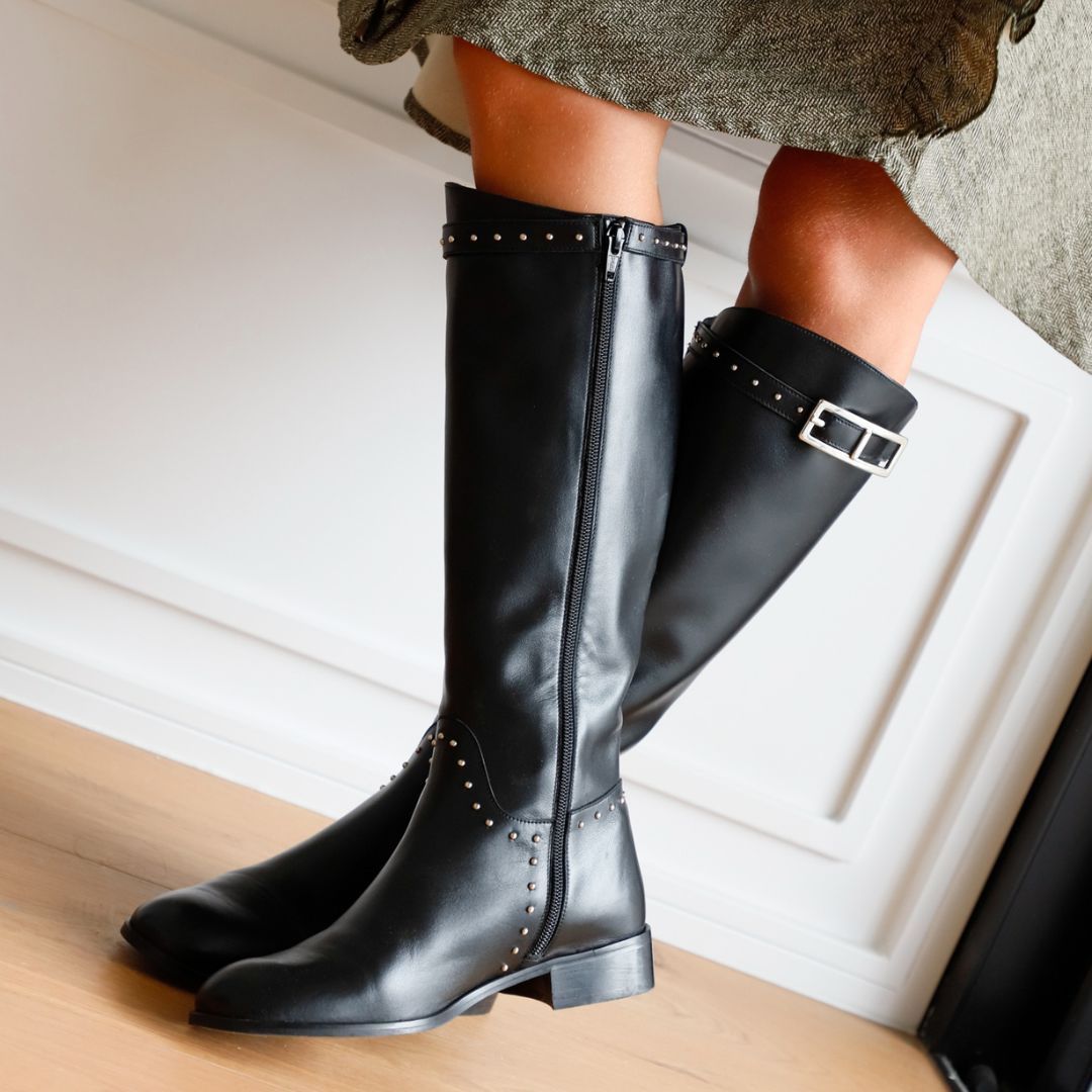 ALIX BLACK LEATHER BOOT 3CM HEEL