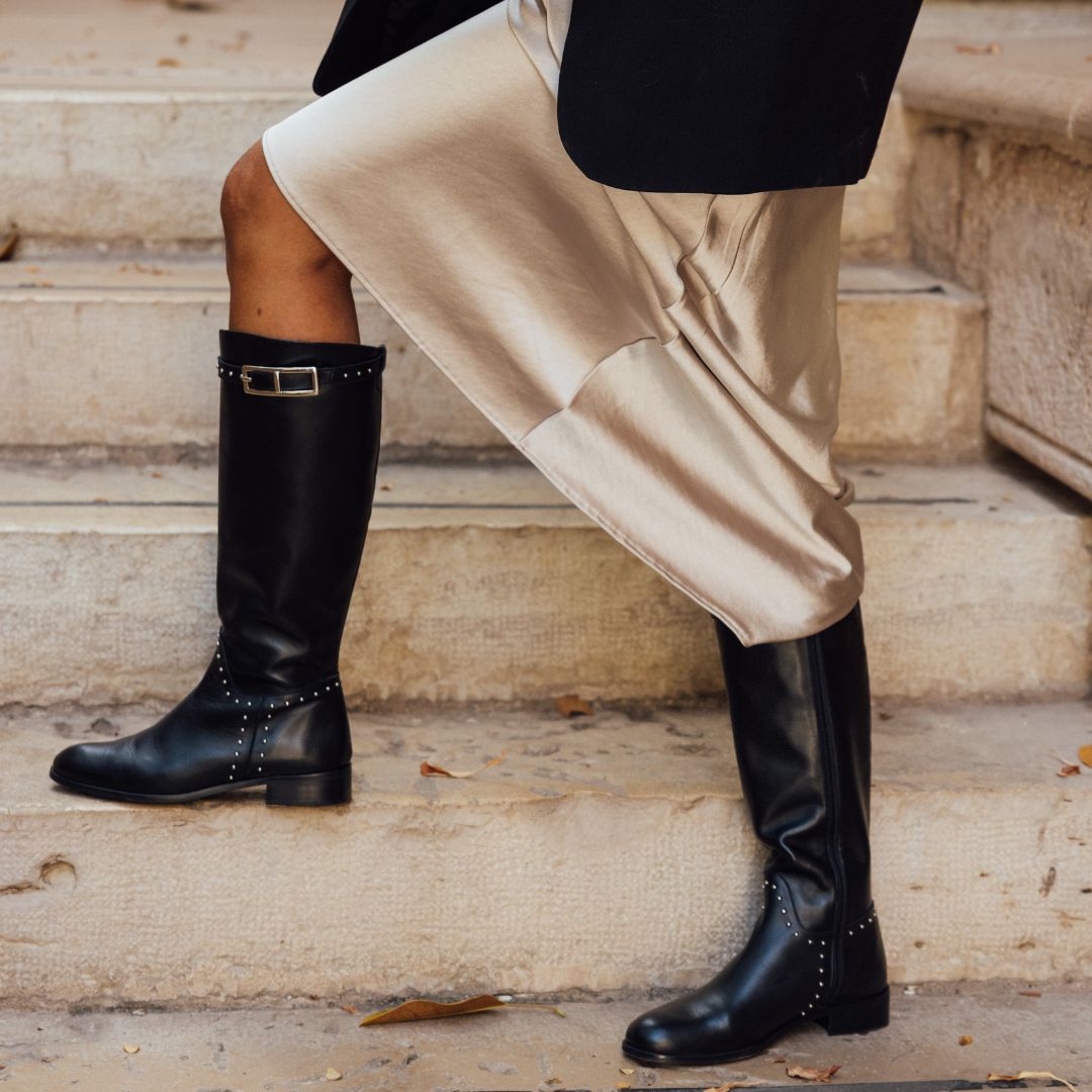 ALIX BLACK LEATHER BOOT 3CM HEEL