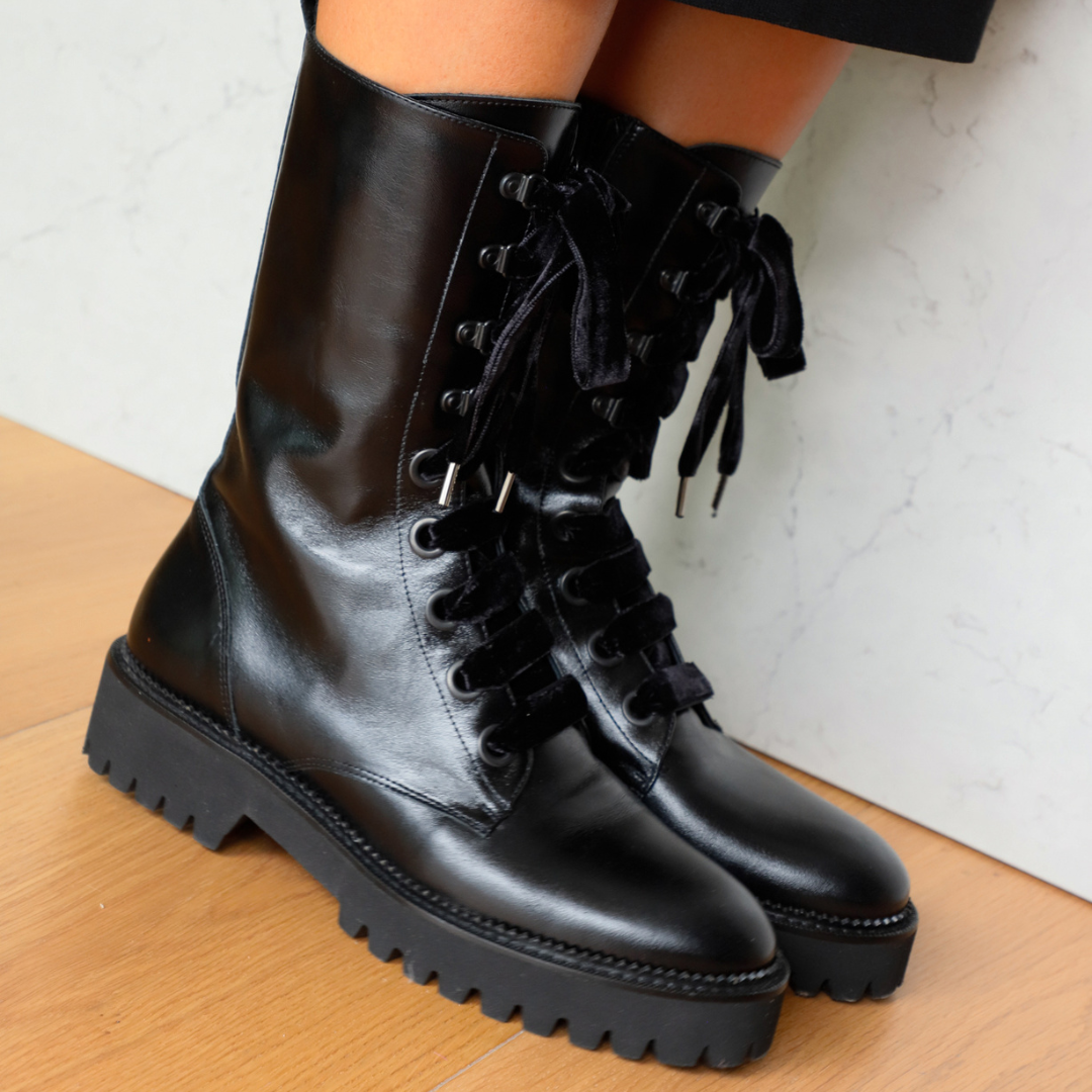 CARLOTA BLACK LEATHER BIKER BOOT 4CM