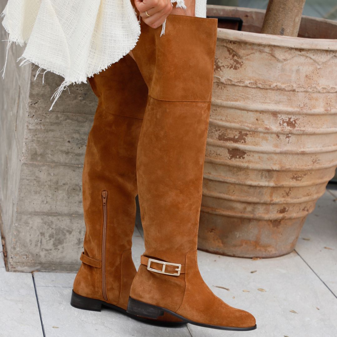 PINK BROWN SUEDE BOOT WITH LEATHER FLAP