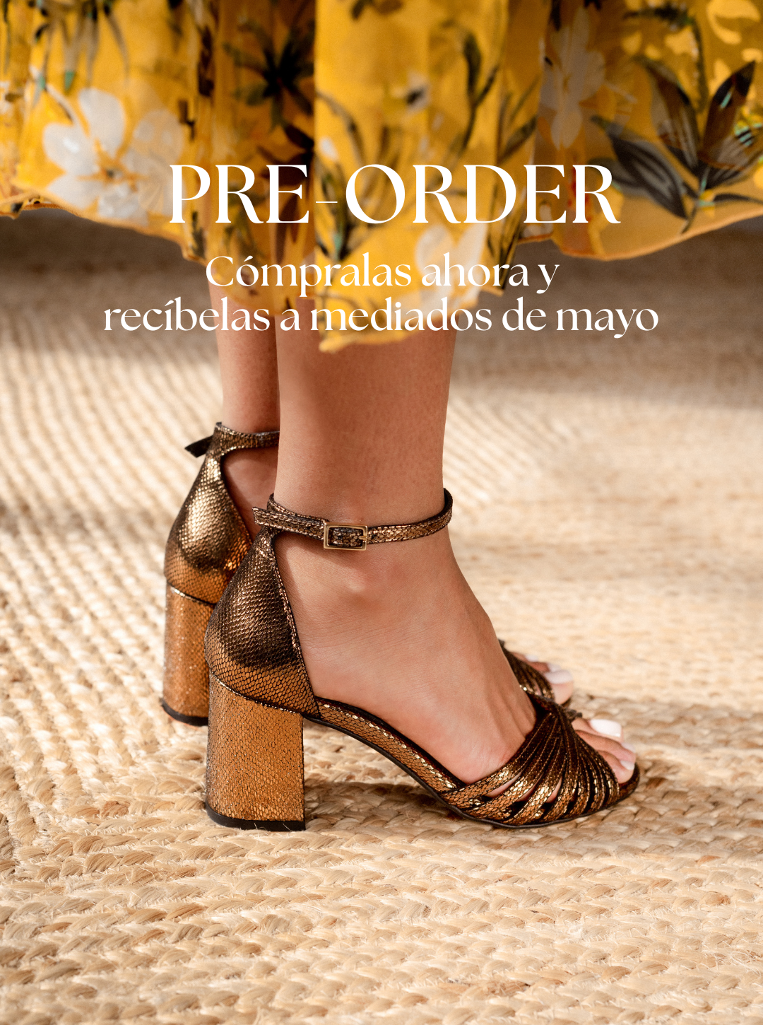 SANDALIA AITANA PIEL GRABADA BRONCE TACÓN 6CM