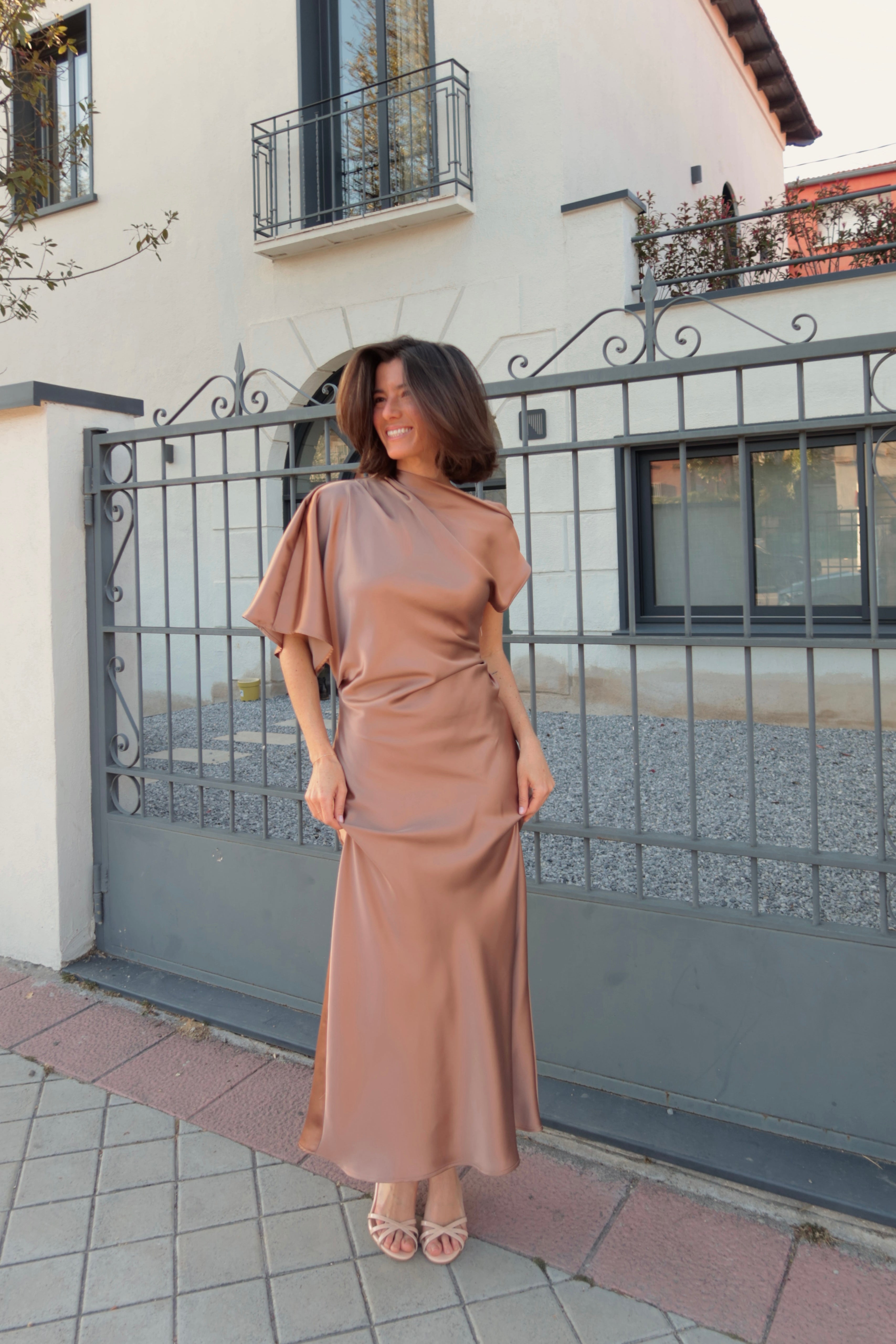 SANDALIA ANDY PIEL EFECTO CHAROL NUDE TACÓN 6CM