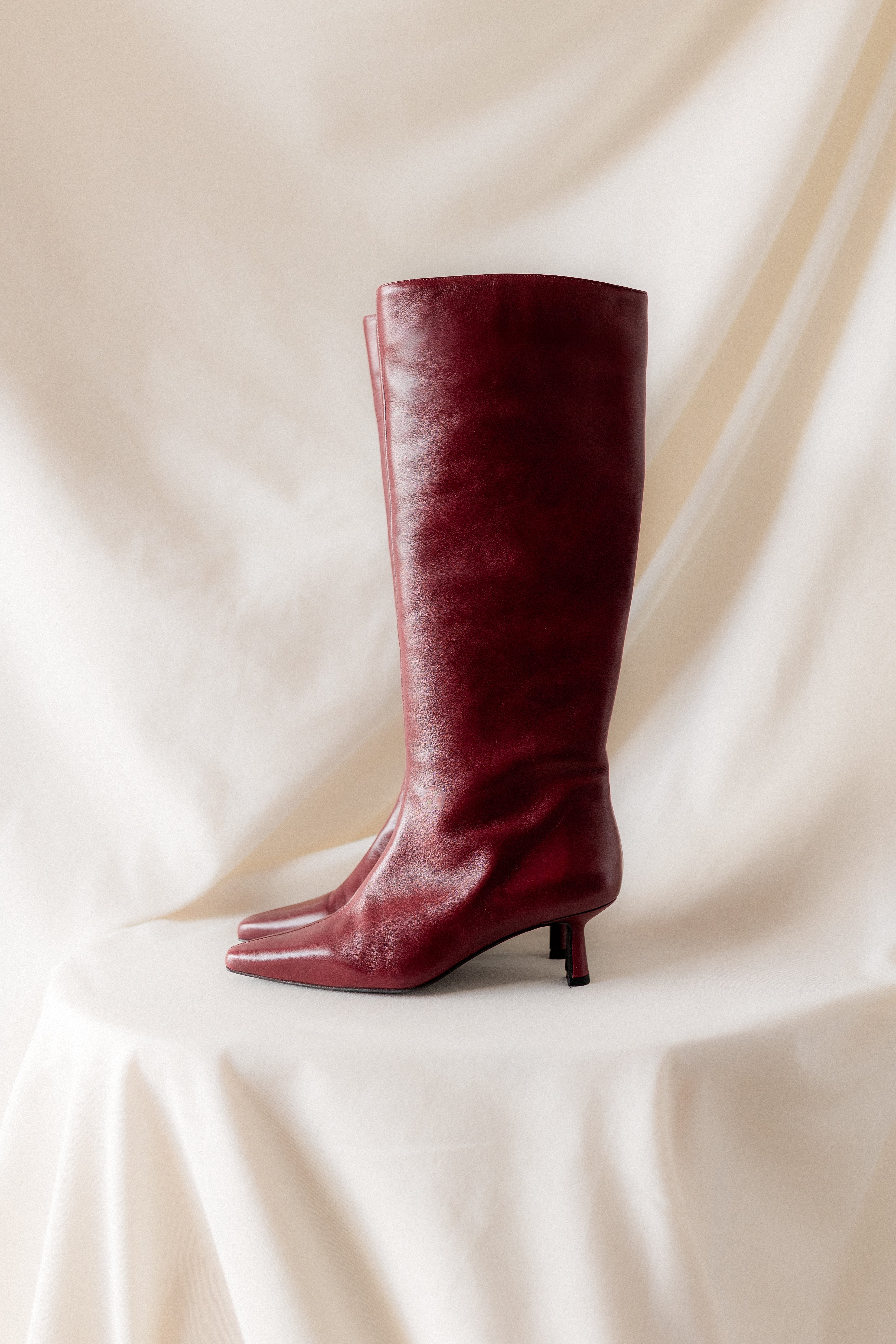 PEPA BOOT BURGUNDY LEATHER MIDI HEEL 5CM