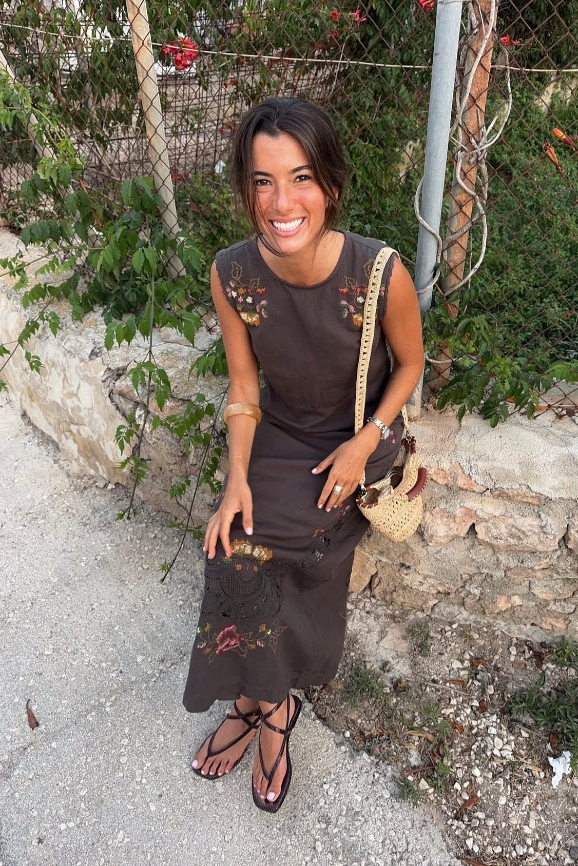 NOOR FLAT SANDAL IN BROWN LAMINATED LEATHER