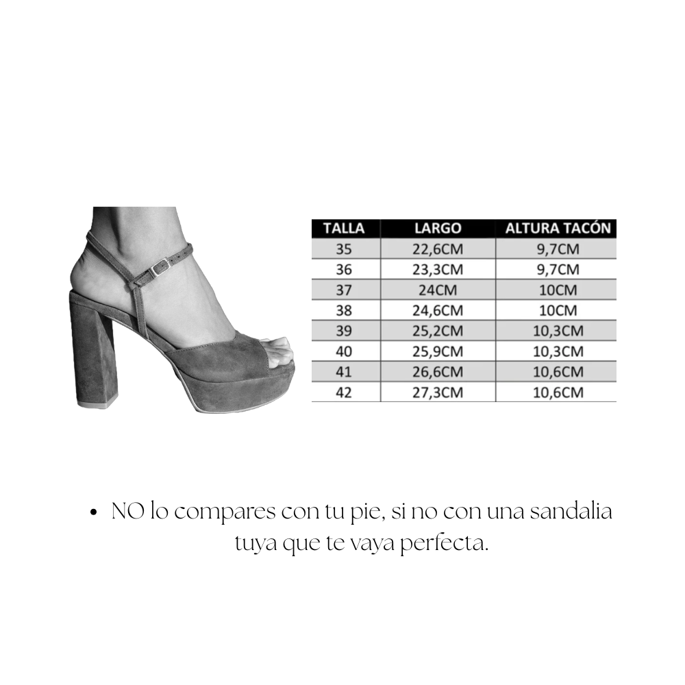 SANDALIA MAISA TACÓN 10CM PLATAFORMA PIEL LAMINADO PLATINO