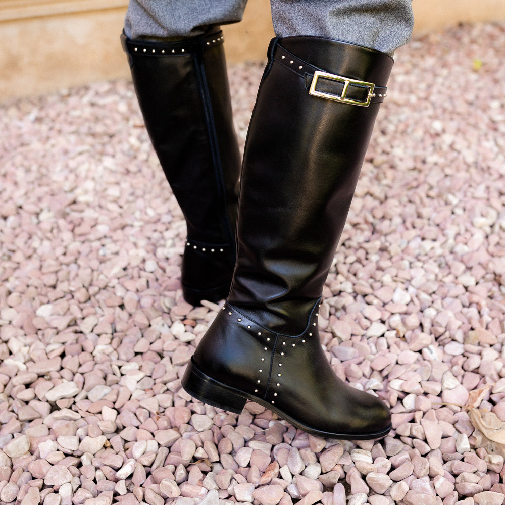 ALIX BLACK LEATHER BOOT 3CM HEEL