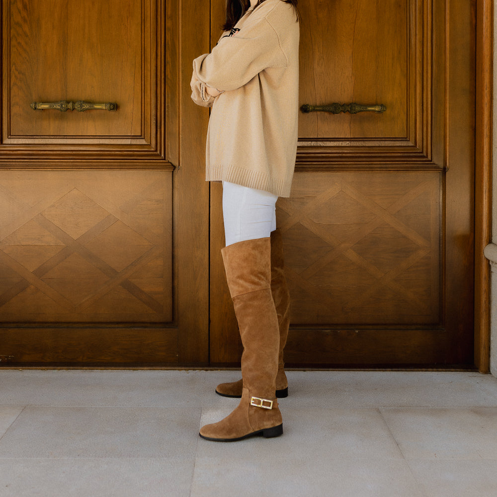 PINK BROWN SUEDE BOOT WITH LEATHER FLAP
