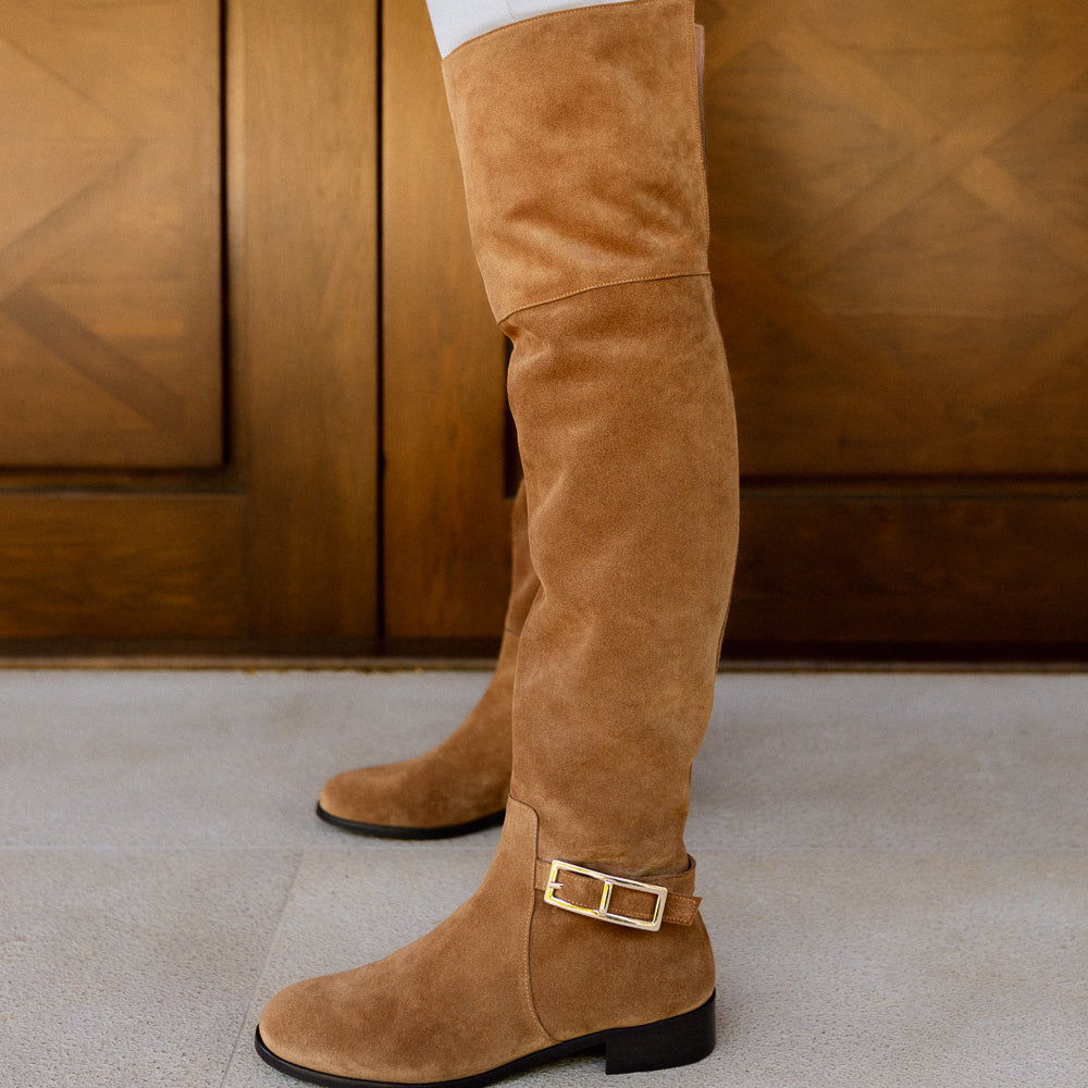 PINK BROWN SUEDE BOOT WITH LEATHER FLAP