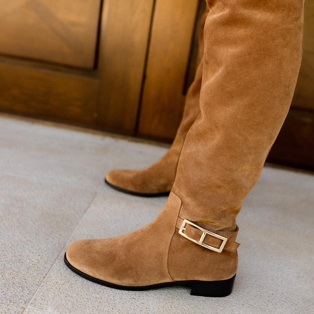 PINK BROWN SUEDE BOOT WITH LEATHER FLAP