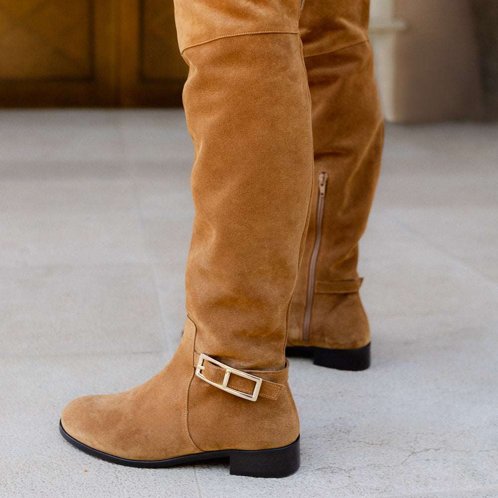 PINK BROWN SUEDE BOOT WITH LEATHER FLAP