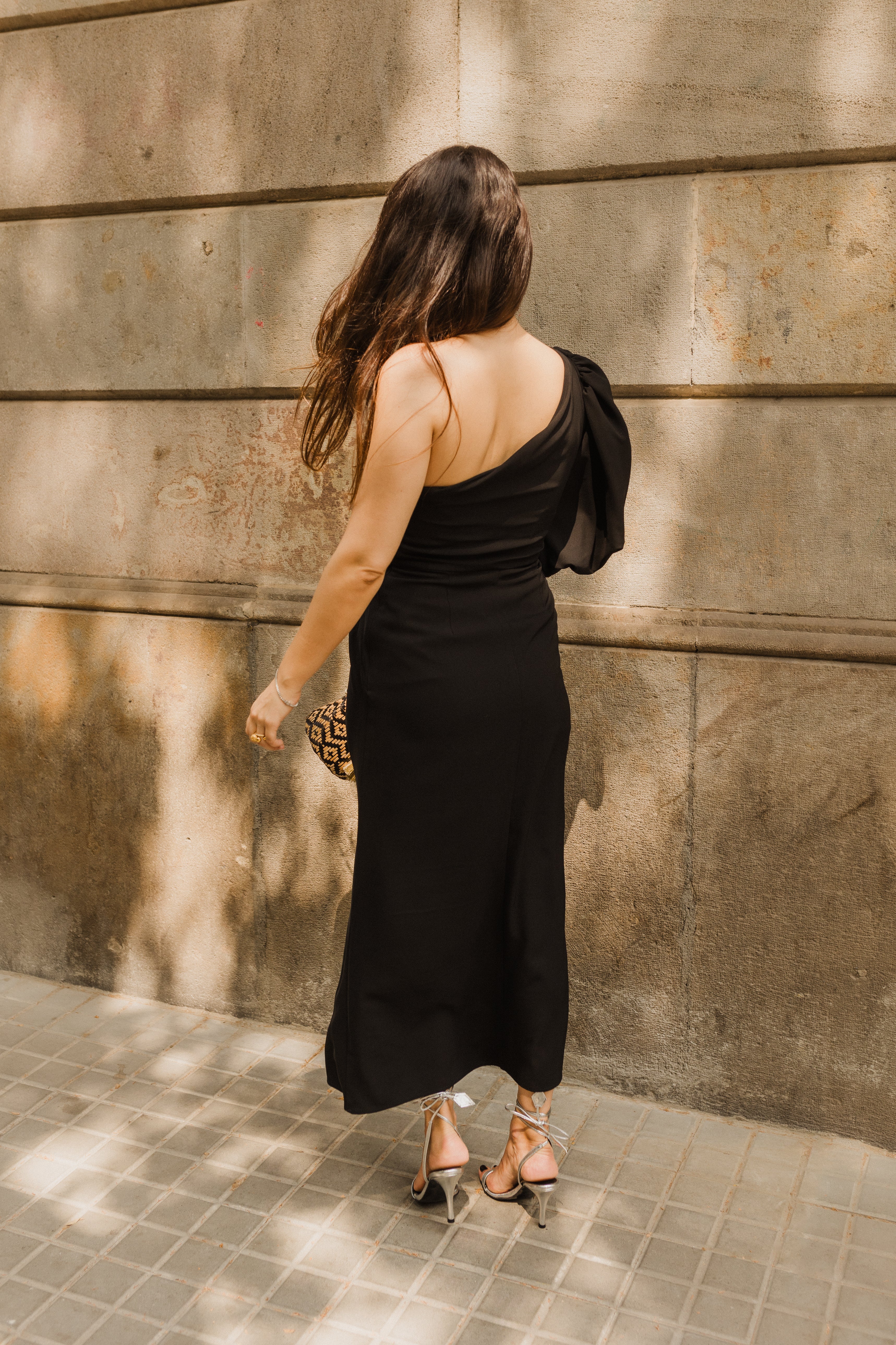 FIONA SILVER LAMINATED LEATHER HEEL SANDAL 8CM