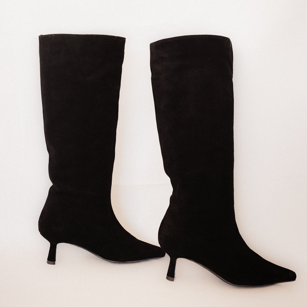 BLACK SUEDE PEPA BOOT WITH 5CM MIDI HEEL