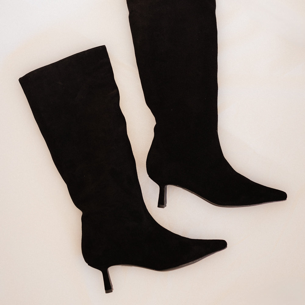 BLACK SUEDE PEPA BOOT WITH 5CM MIDI HEEL
