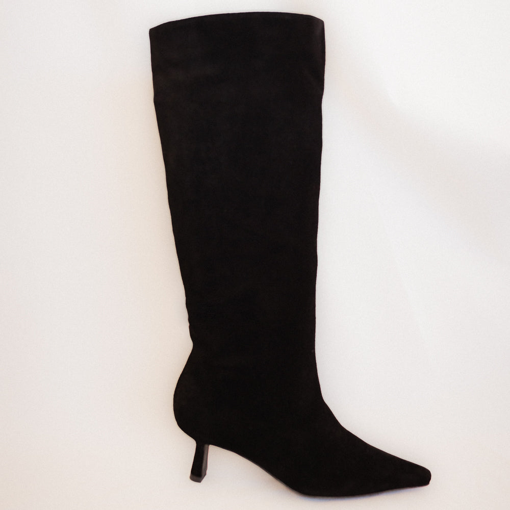 BLACK SUEDE PEPA BOOT WITH 5CM MIDI HEEL