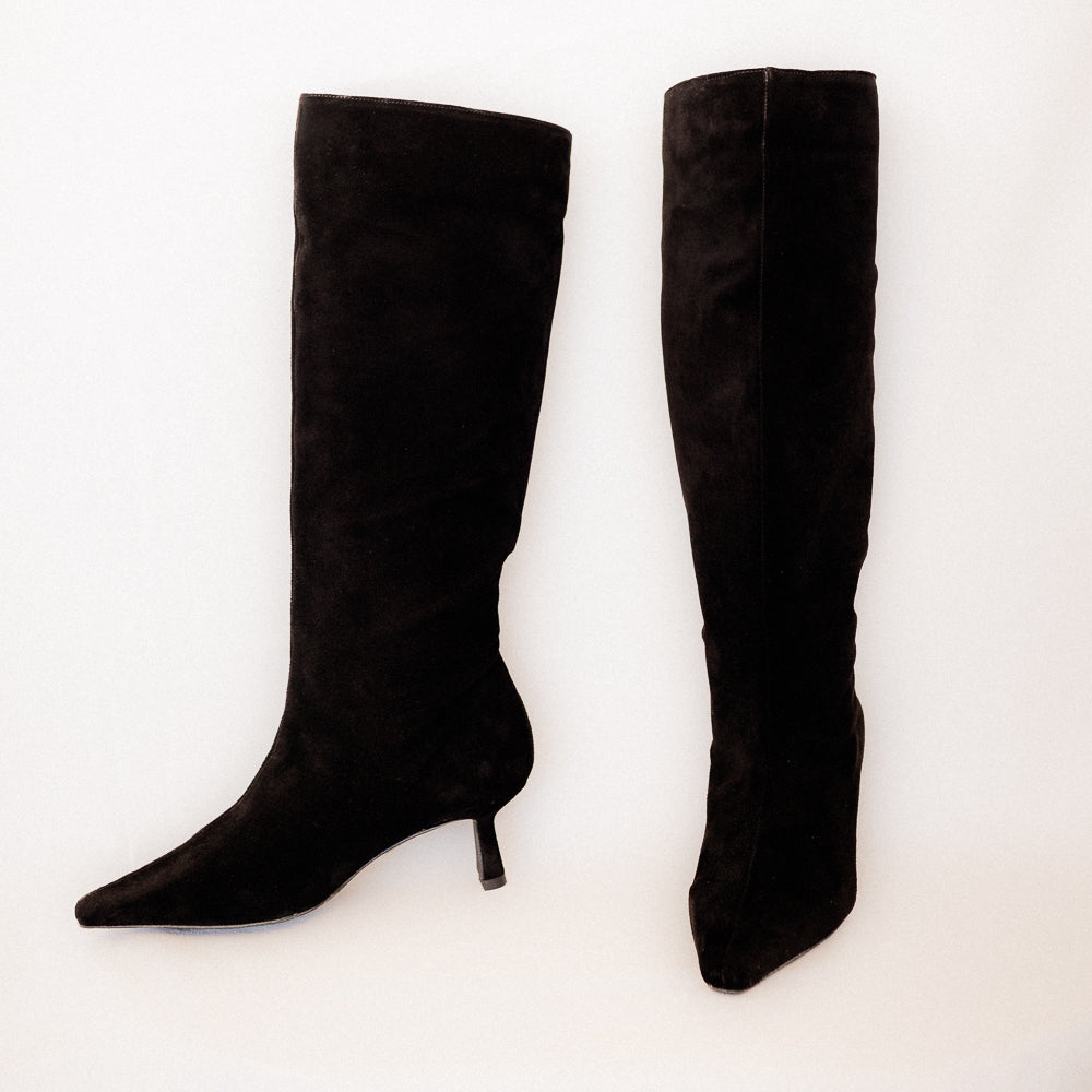 BLACK SUEDE PEPA BOOT WITH 5CM MIDI HEEL