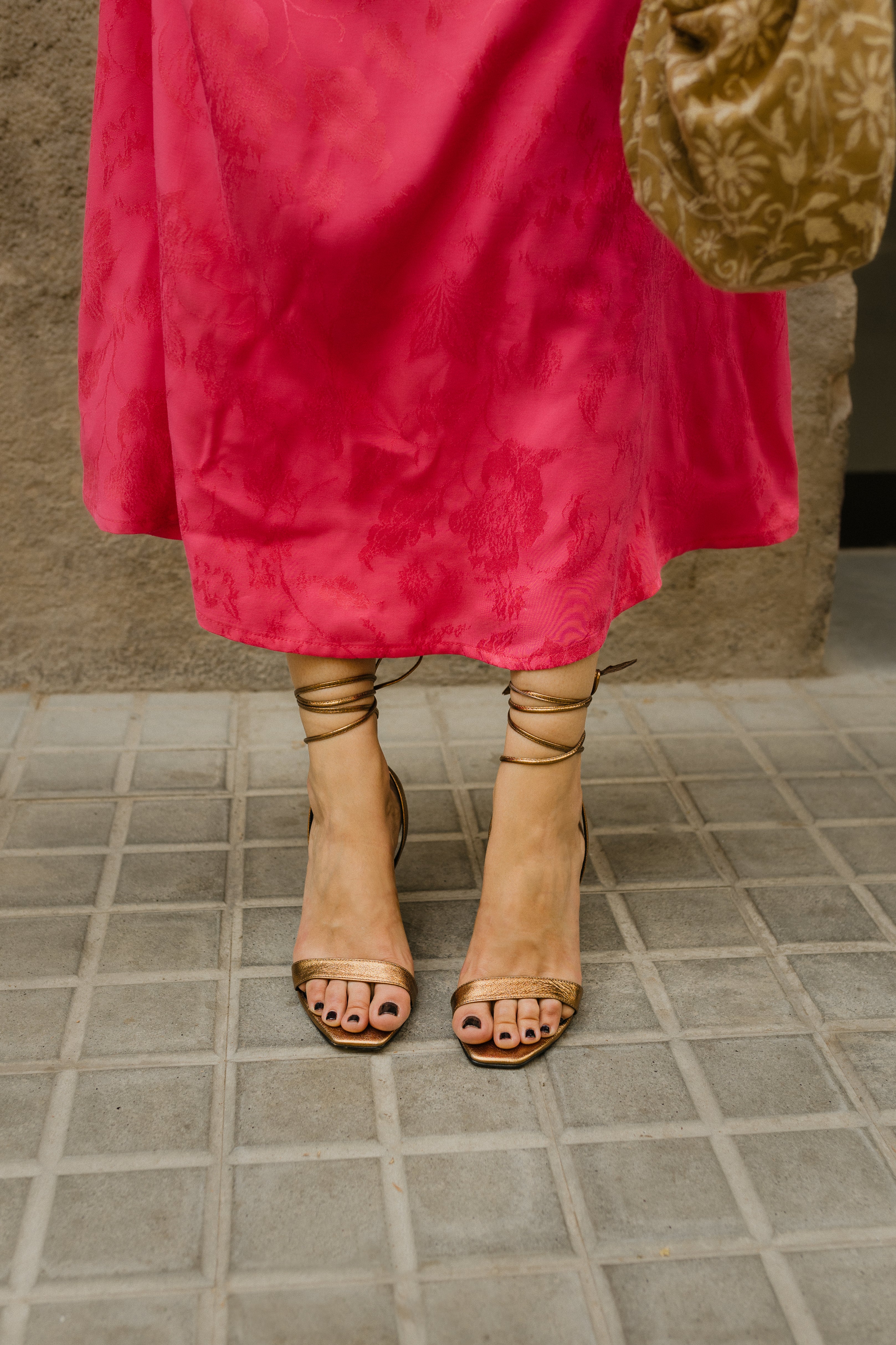 FIONA BRONZE LAMINATED LEATHER HEEL SANDAL 8CM