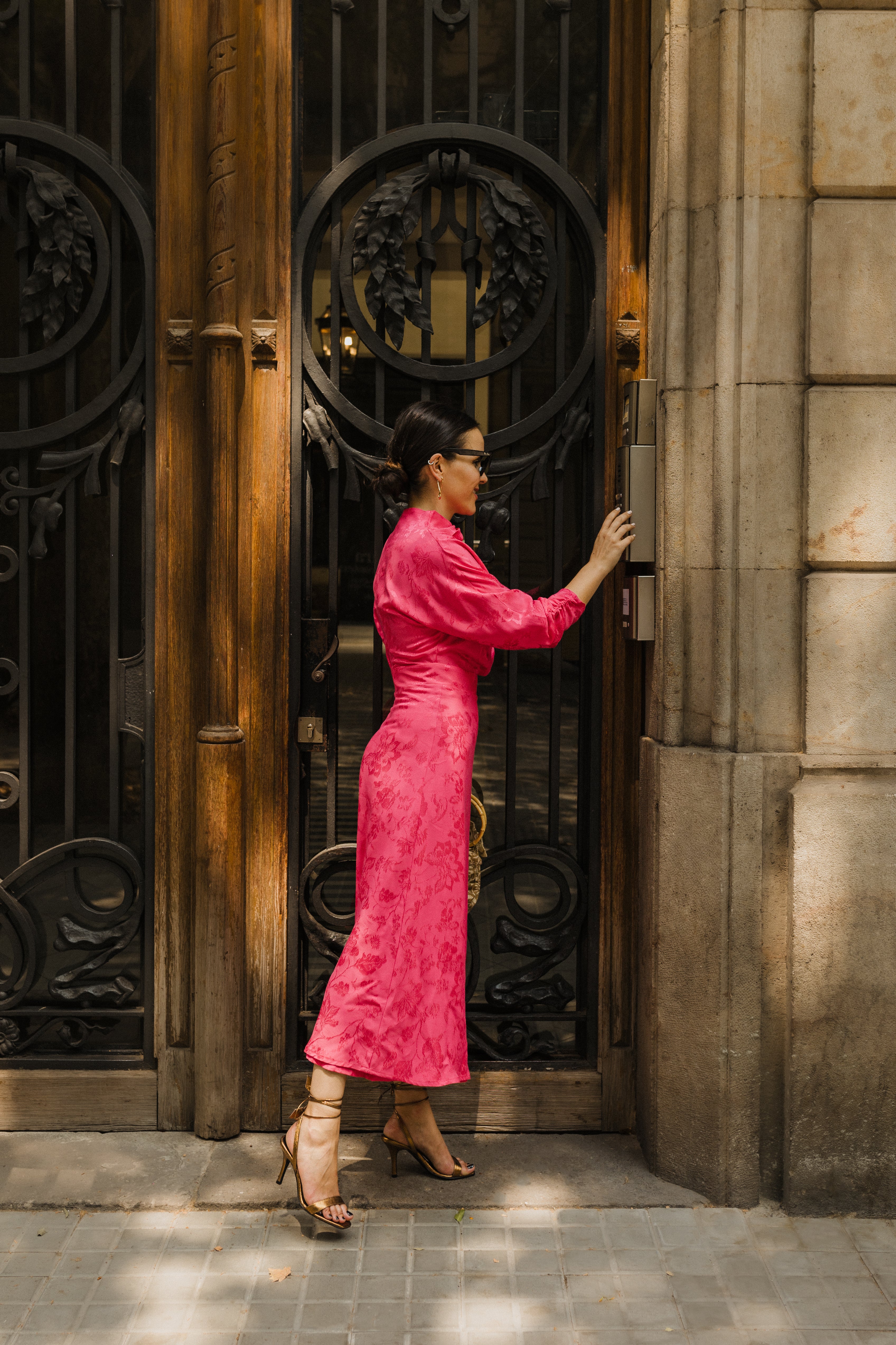 SANDALIA TACÓN FIONA PIEL LAMINADO BRONCE 8CM