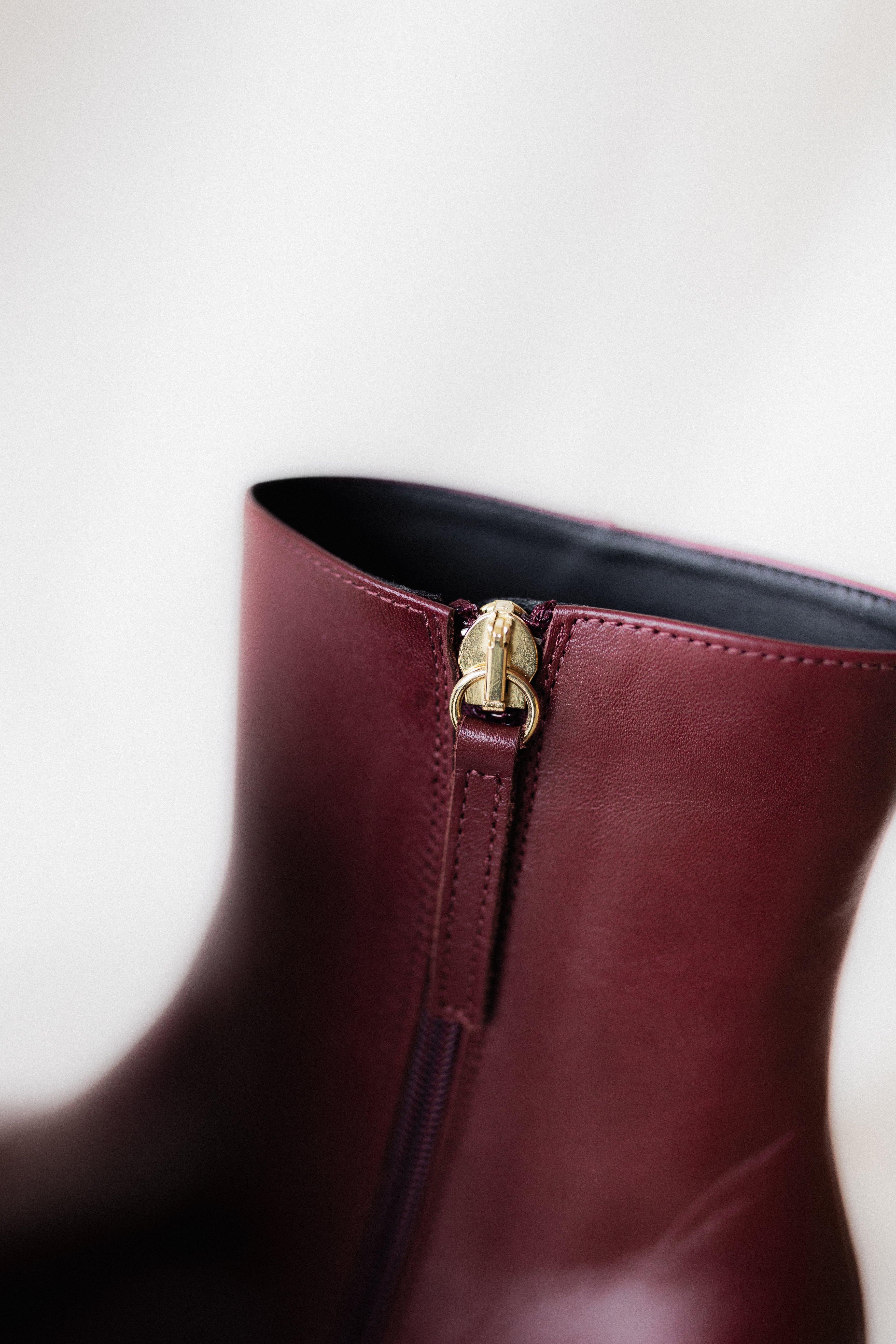 PAULA BURGUNDY LEATHER ANKLE BOOT 5CM MIDI HEEL