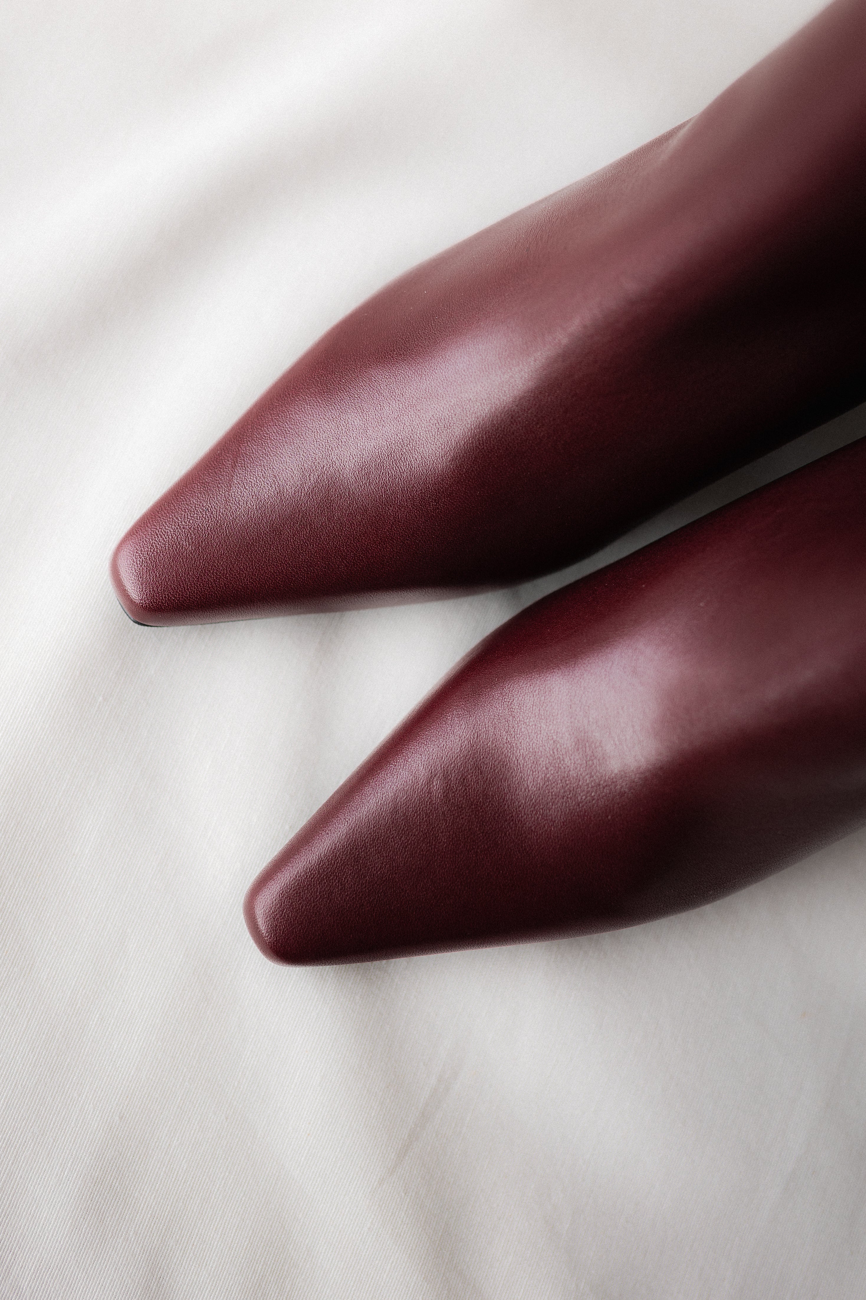 PAULA BURGUNDY LEATHER ANKLE BOOT 5CM MIDI HEEL