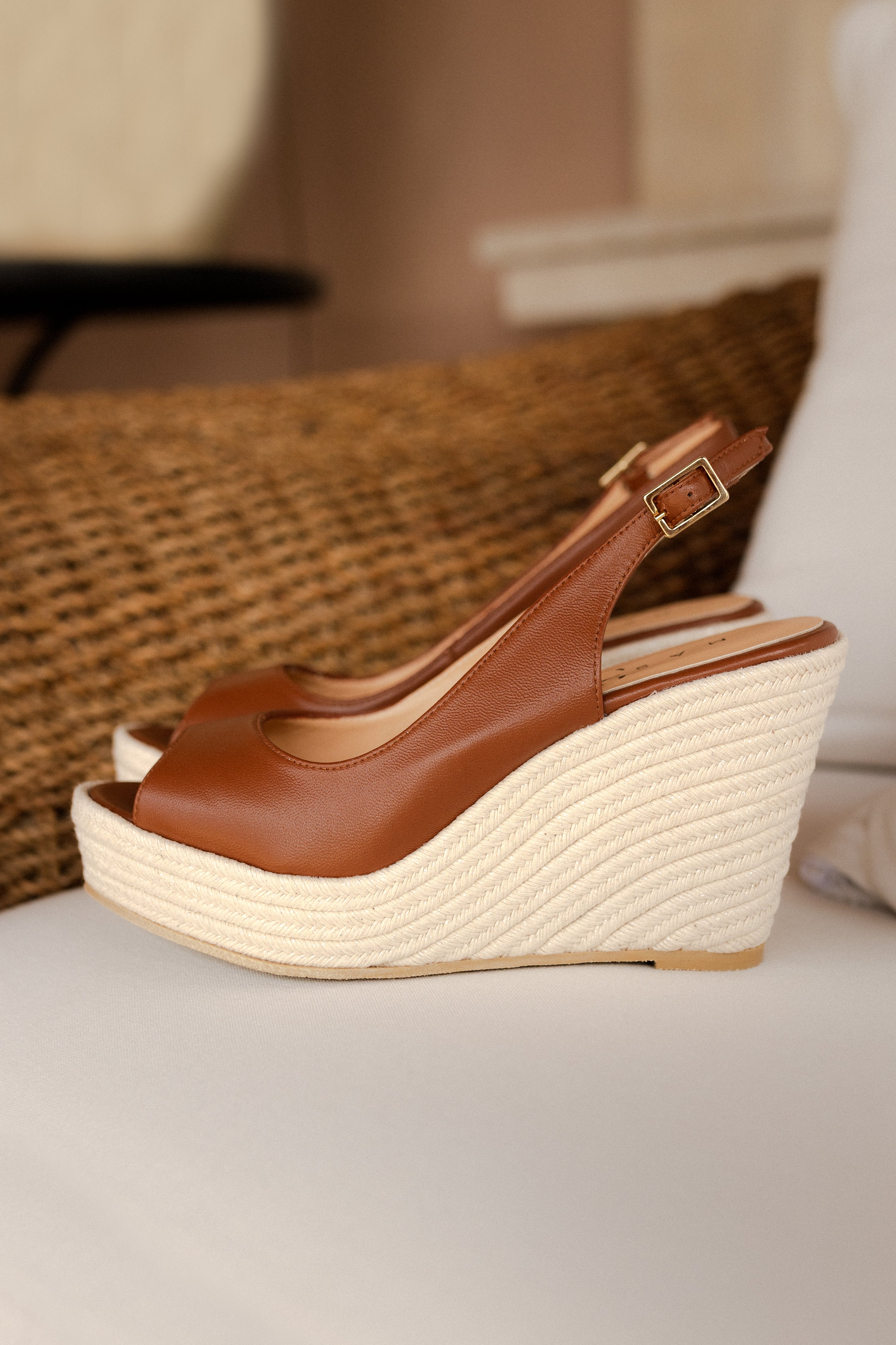 BELLA BROWN LEATHER WEDGE 8.5CM