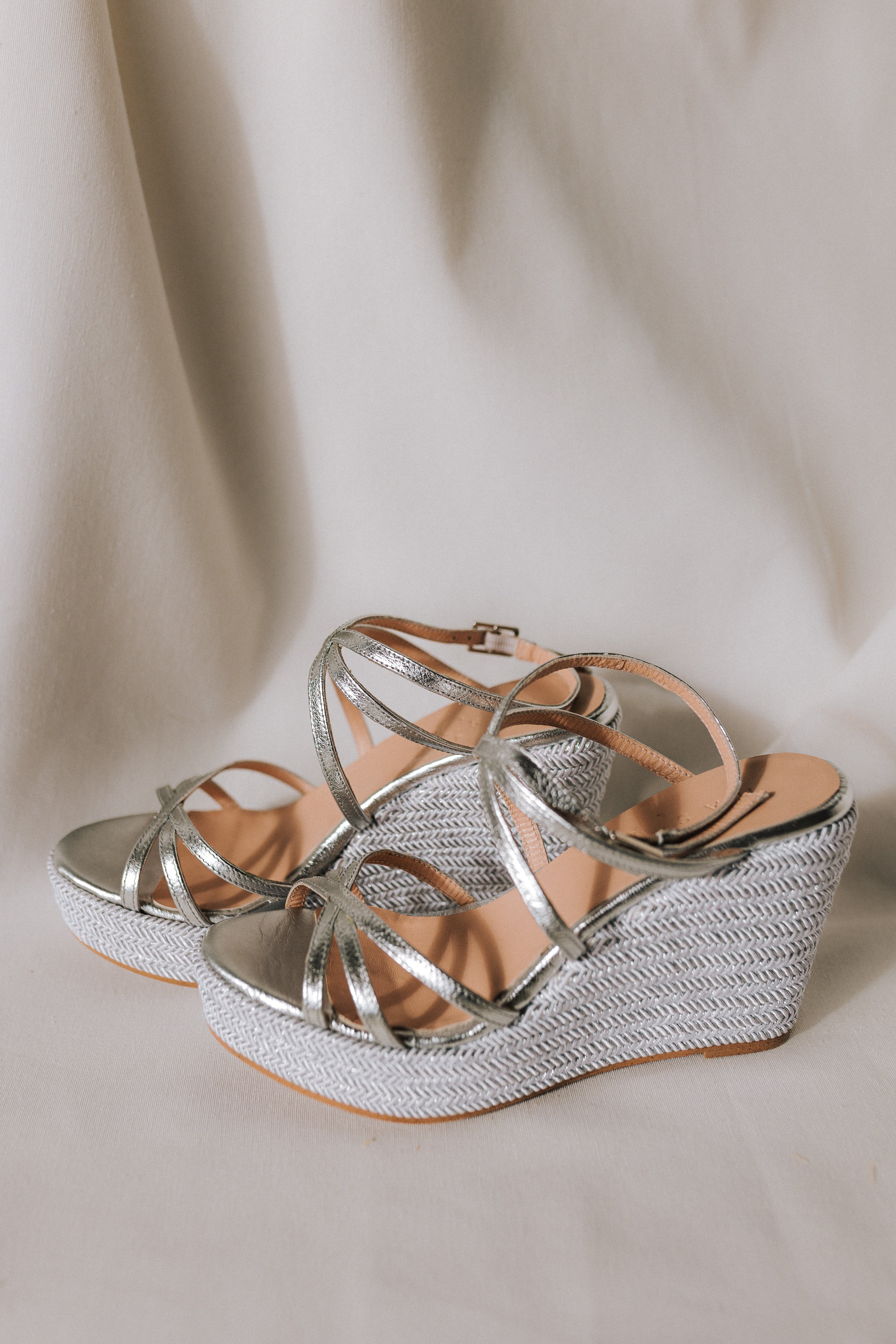 BERTA WEDGE SILVER LAMINATED LEATHER 8.5 CM