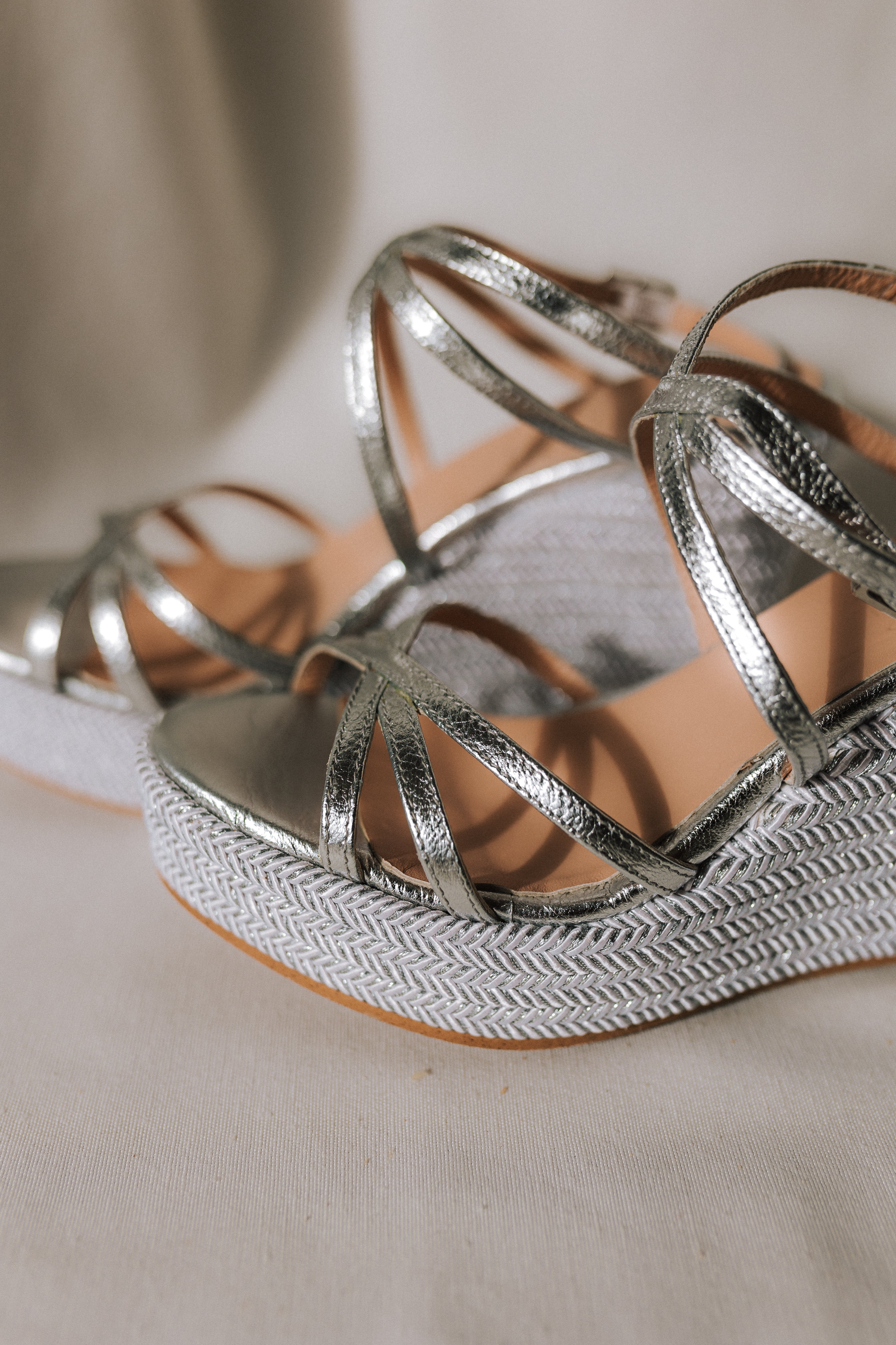 BERTA WEDGE SILVER LAMINATED LEATHER 8.5 CM