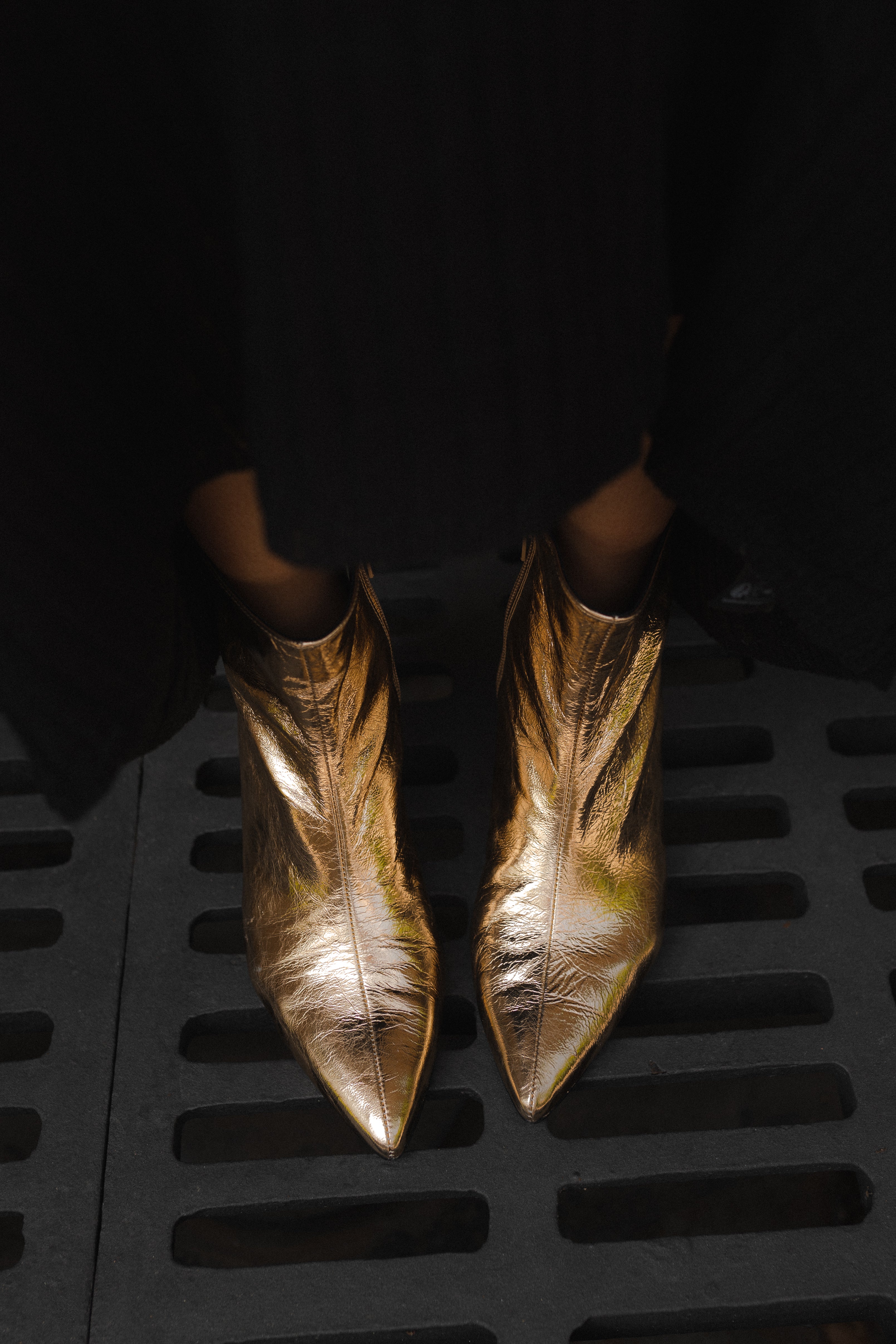 SILVIA GOLD LAMINATED LEATHER BOOT 4CM HEEL