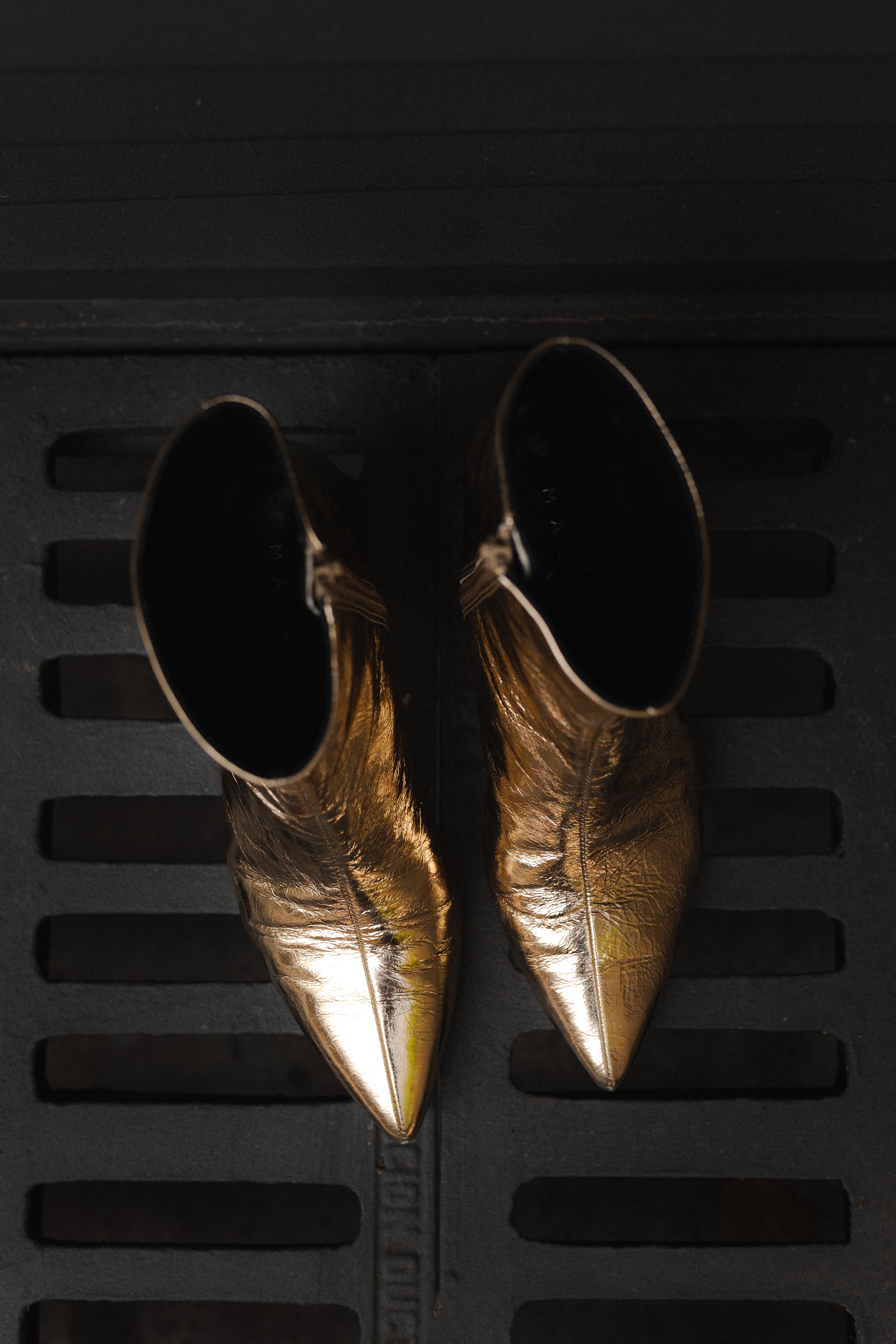 SILVIA GOLD LAMINATED LEATHER BOOT 4CM HEEL