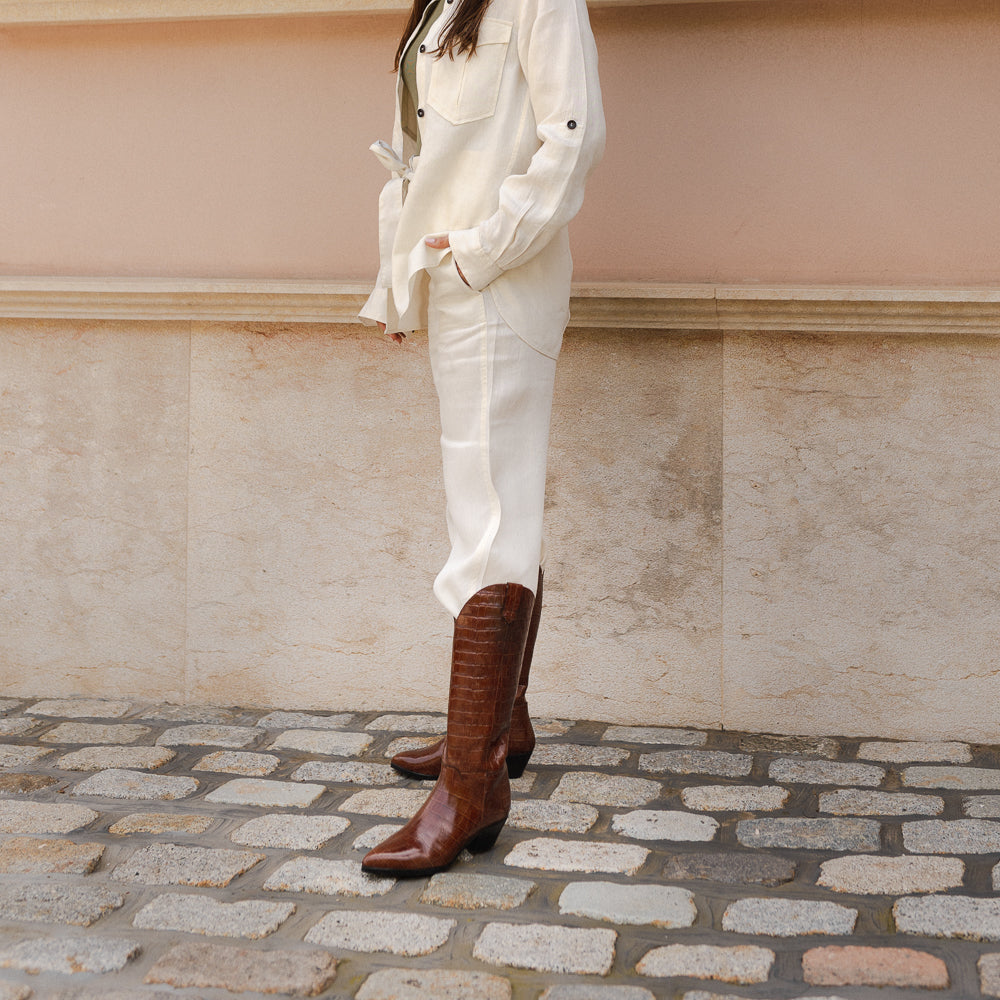 BOTA SELMA PIEL EFECTO COCO MARRÓN 4CM