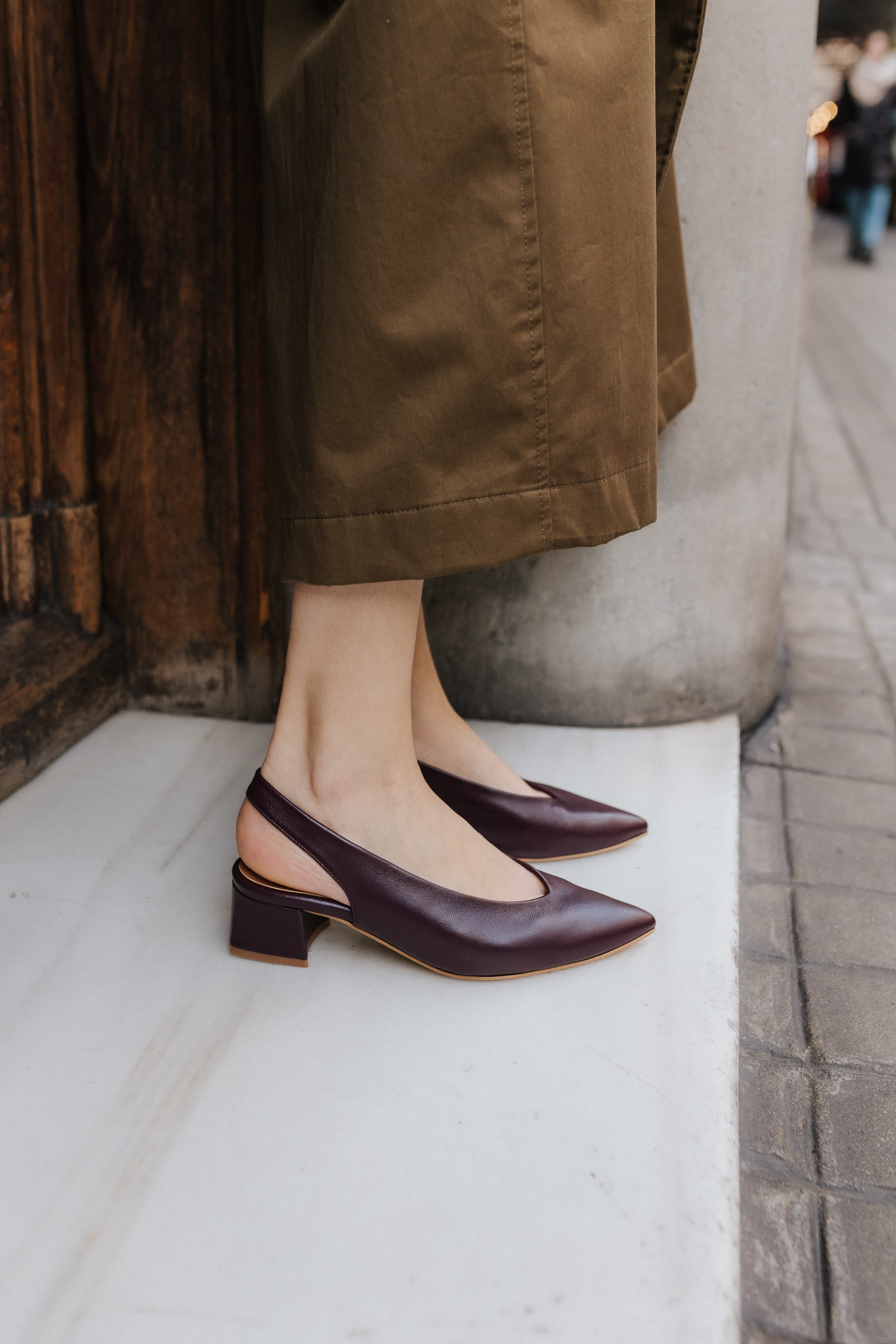 STILETTO GRETA BURGUNDY LEATHER 4CM HEEL
