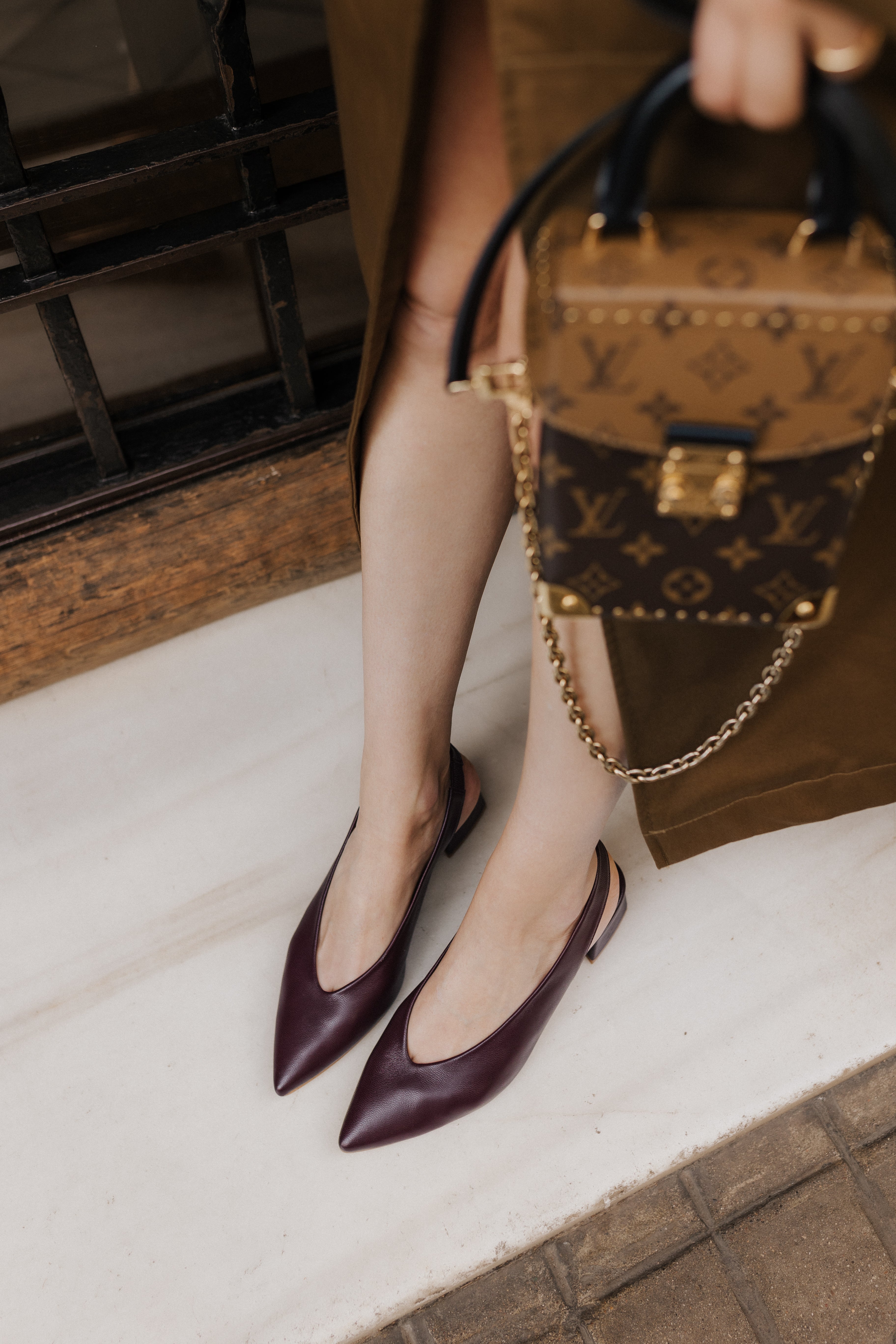 STILETTO GRETA BURGUNDY LEATHER 4CM HEEL