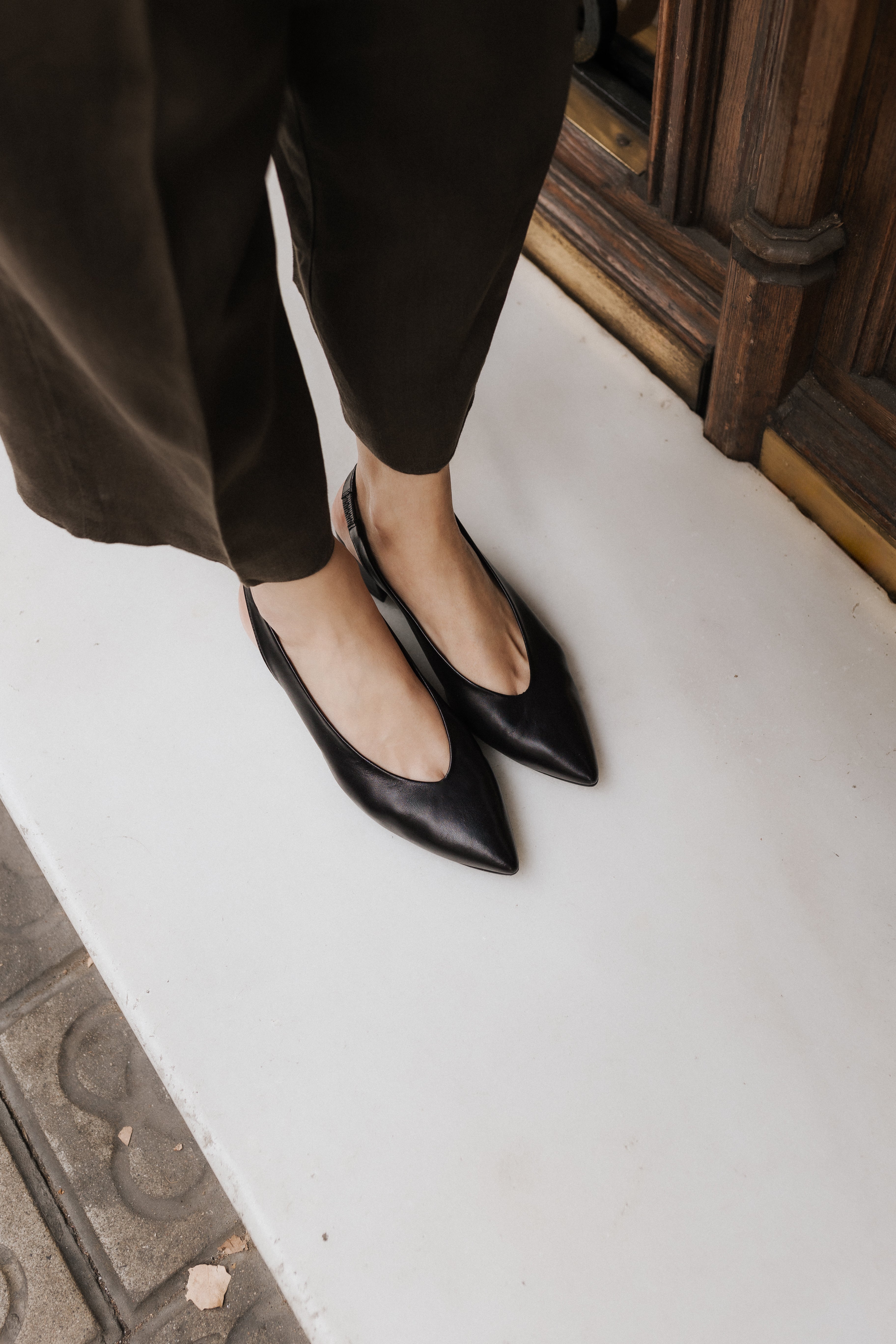 GRETA BLACK LEATHER STILETTO 4CM HEEL