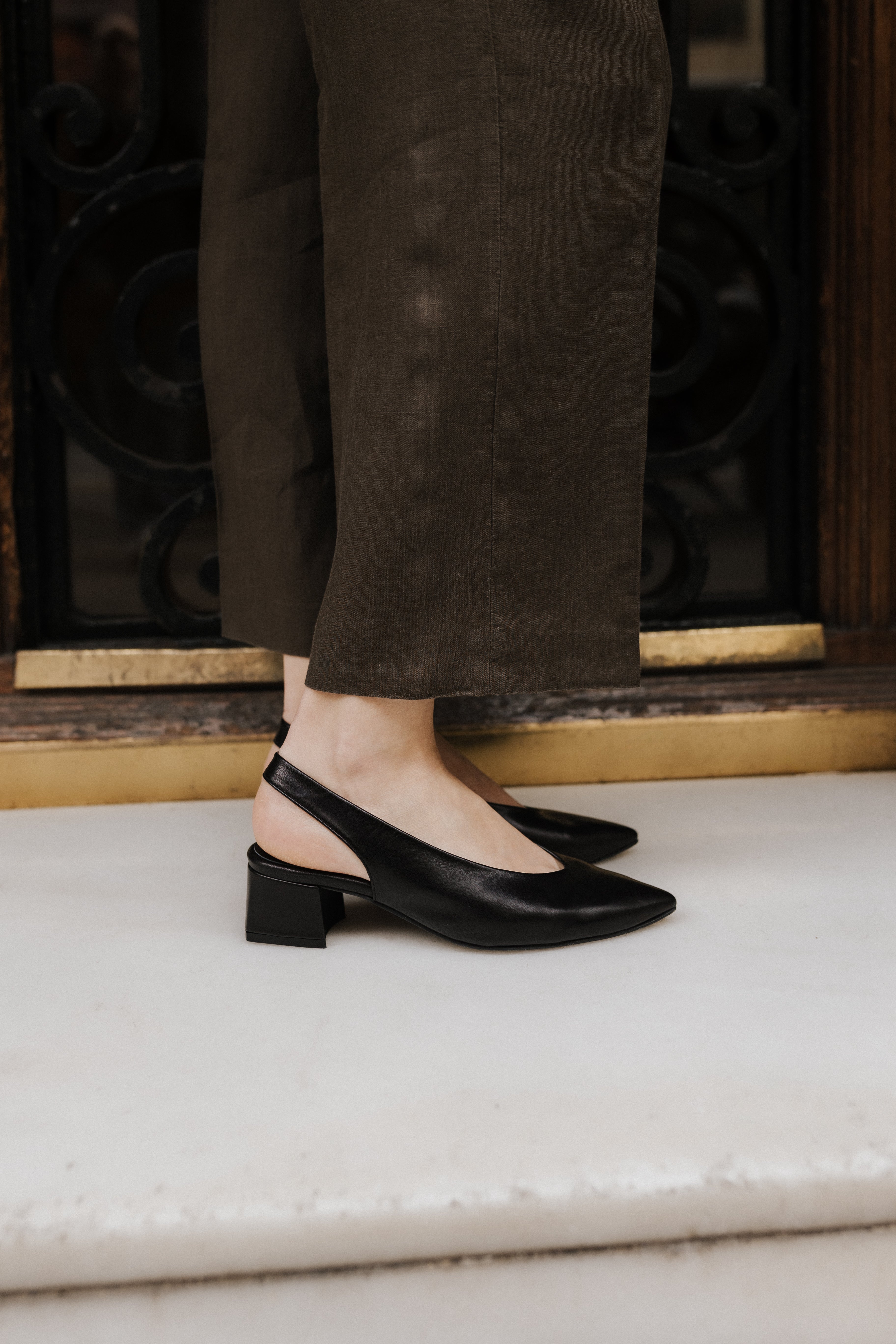 GRETA BLACK LEATHER STILETTO 4CM HEEL
