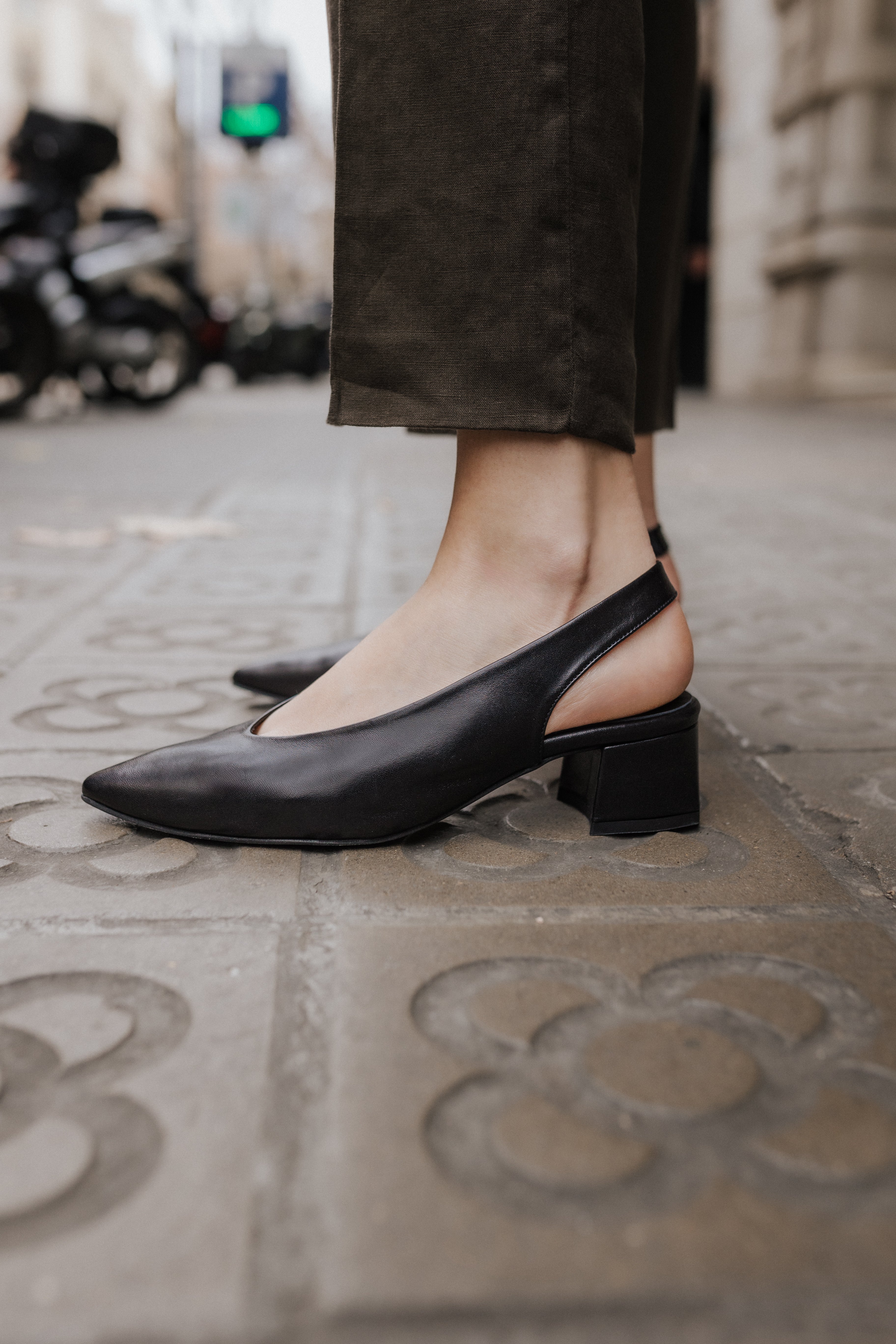 GRETA BLACK LEATHER STILETTO 4CM HEEL