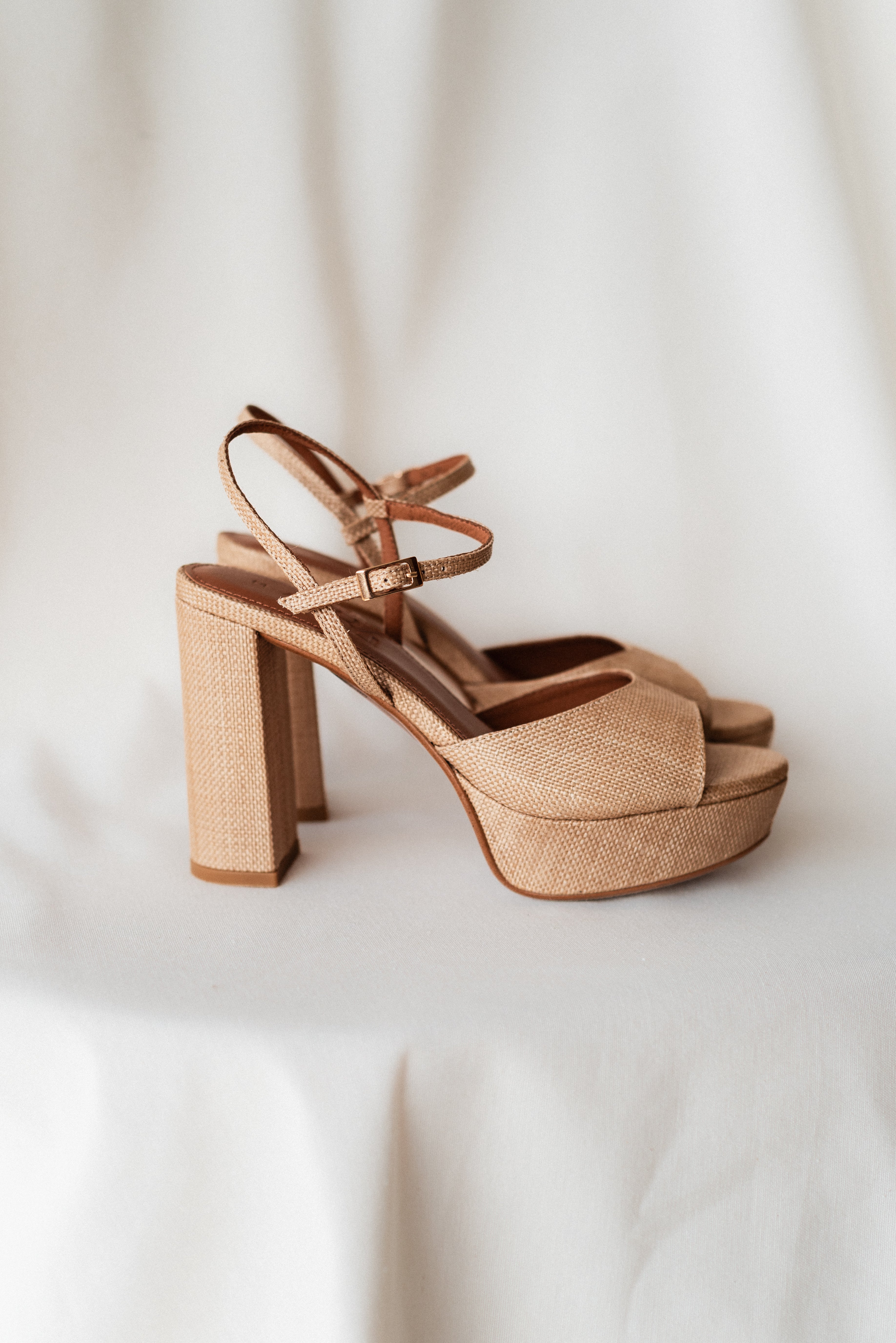 MAISA SANDAL WITH 10CM HEEL NATURAL LINEN PLATFORM