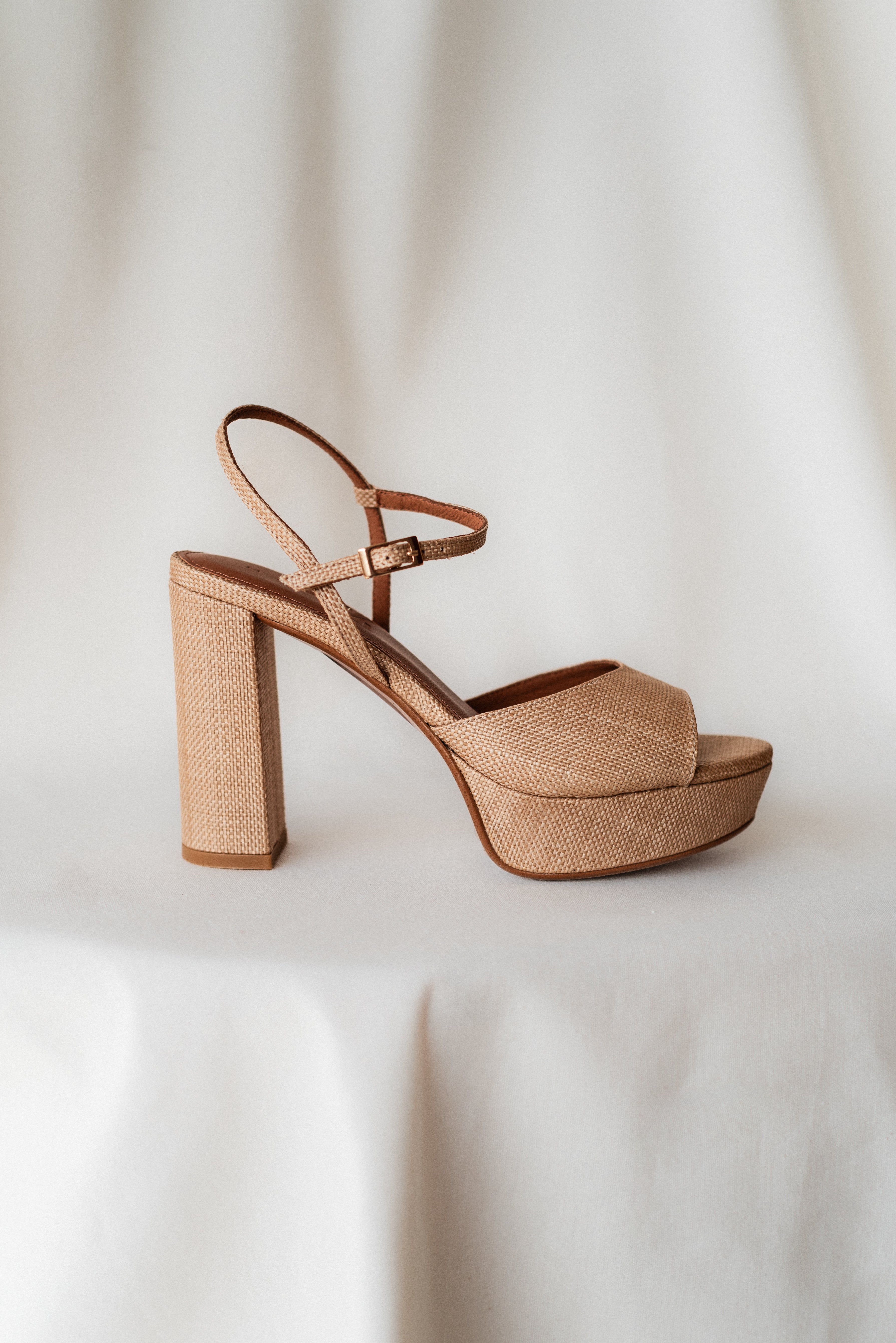 MAISA SANDAL WITH 10CM HEEL NATURAL LINEN PLATFORM