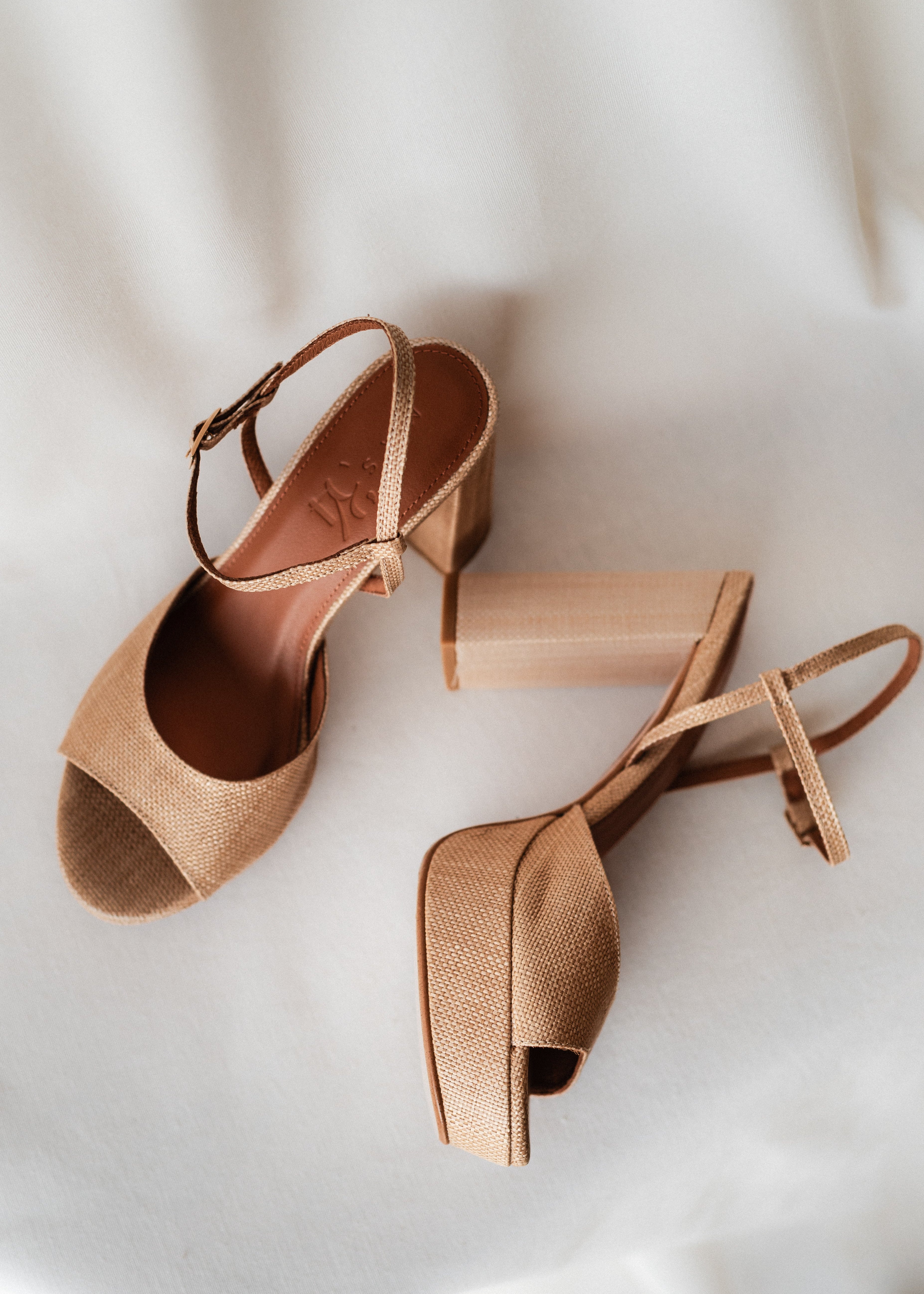 MAISA SANDAL WITH 10CM HEEL NATURAL LINEN PLATFORM