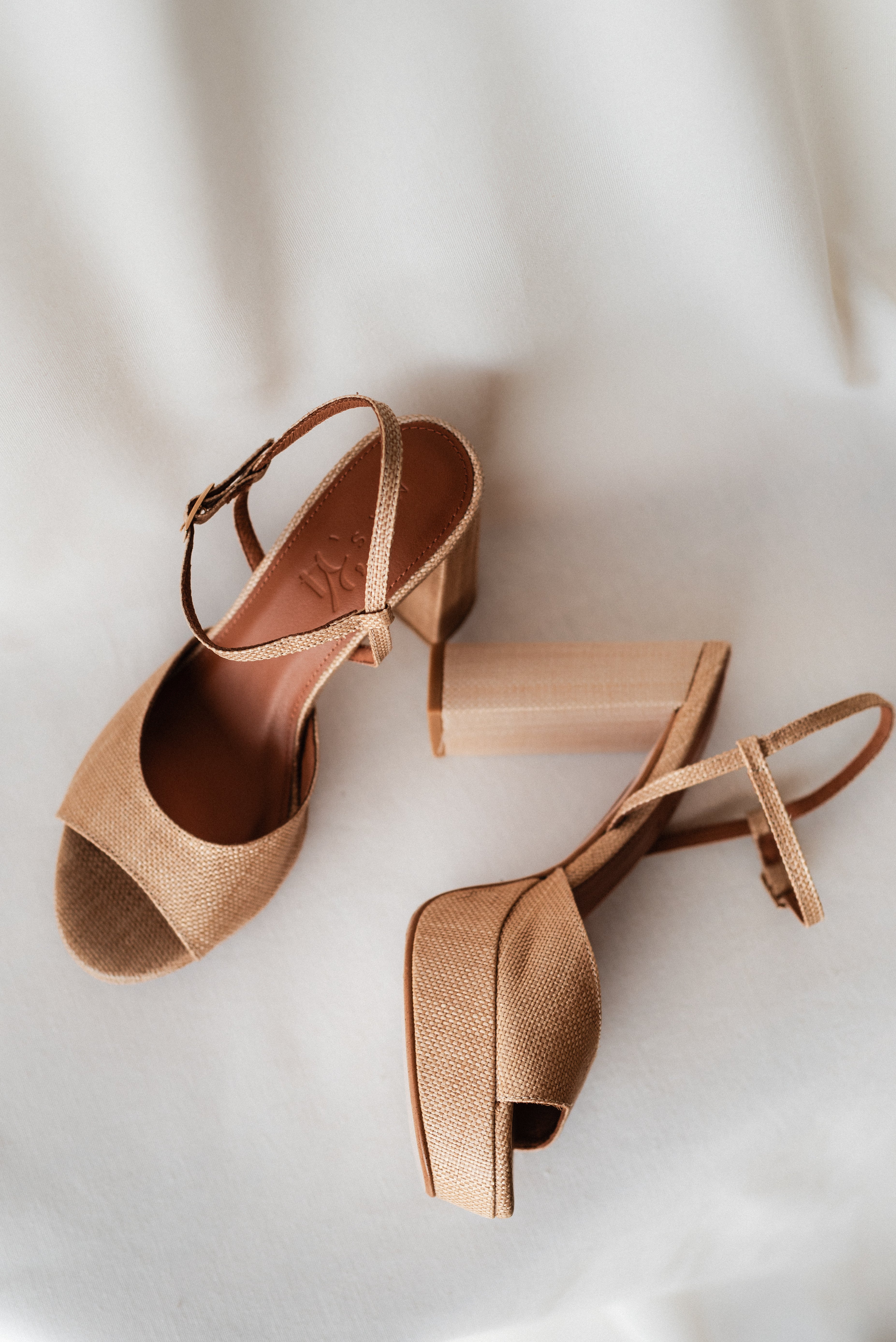 MAISA SANDAL WITH 10CM HEEL NATURAL LINEN PLATFORM