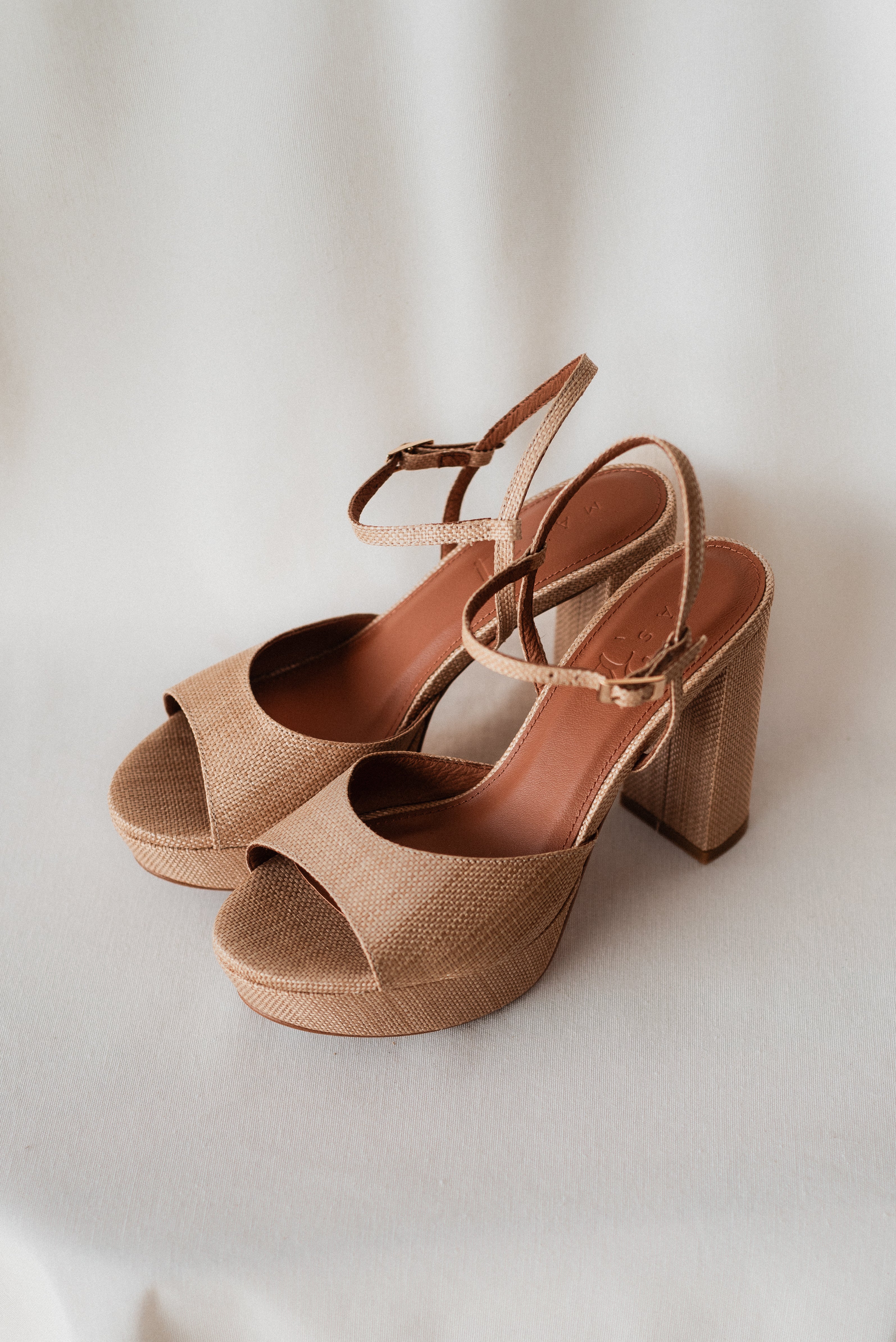 MAISA SANDAL WITH 10CM HEEL NATURAL LINEN PLATFORM