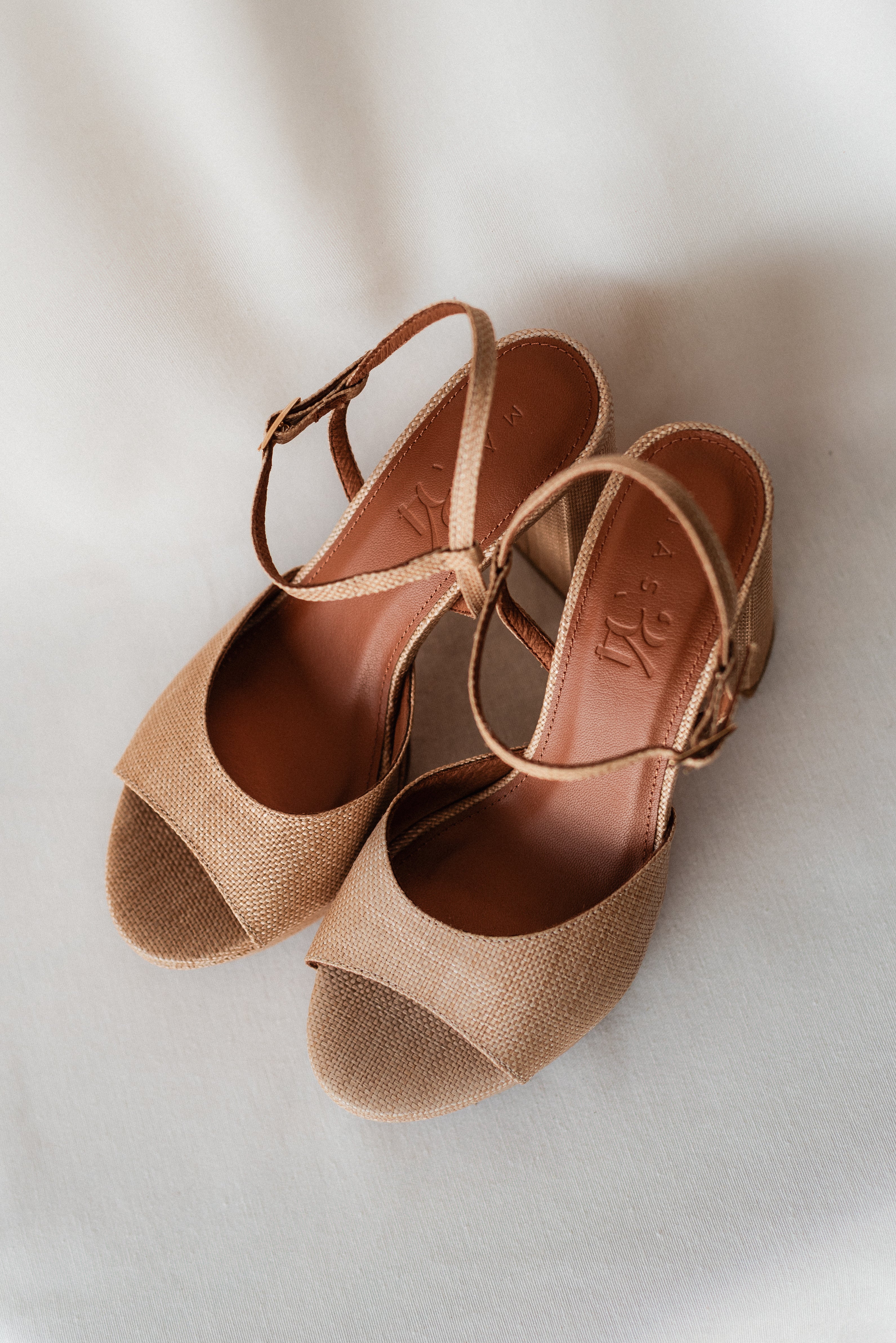 MAISA SANDAL WITH 10CM HEEL NATURAL LINEN PLATFORM
