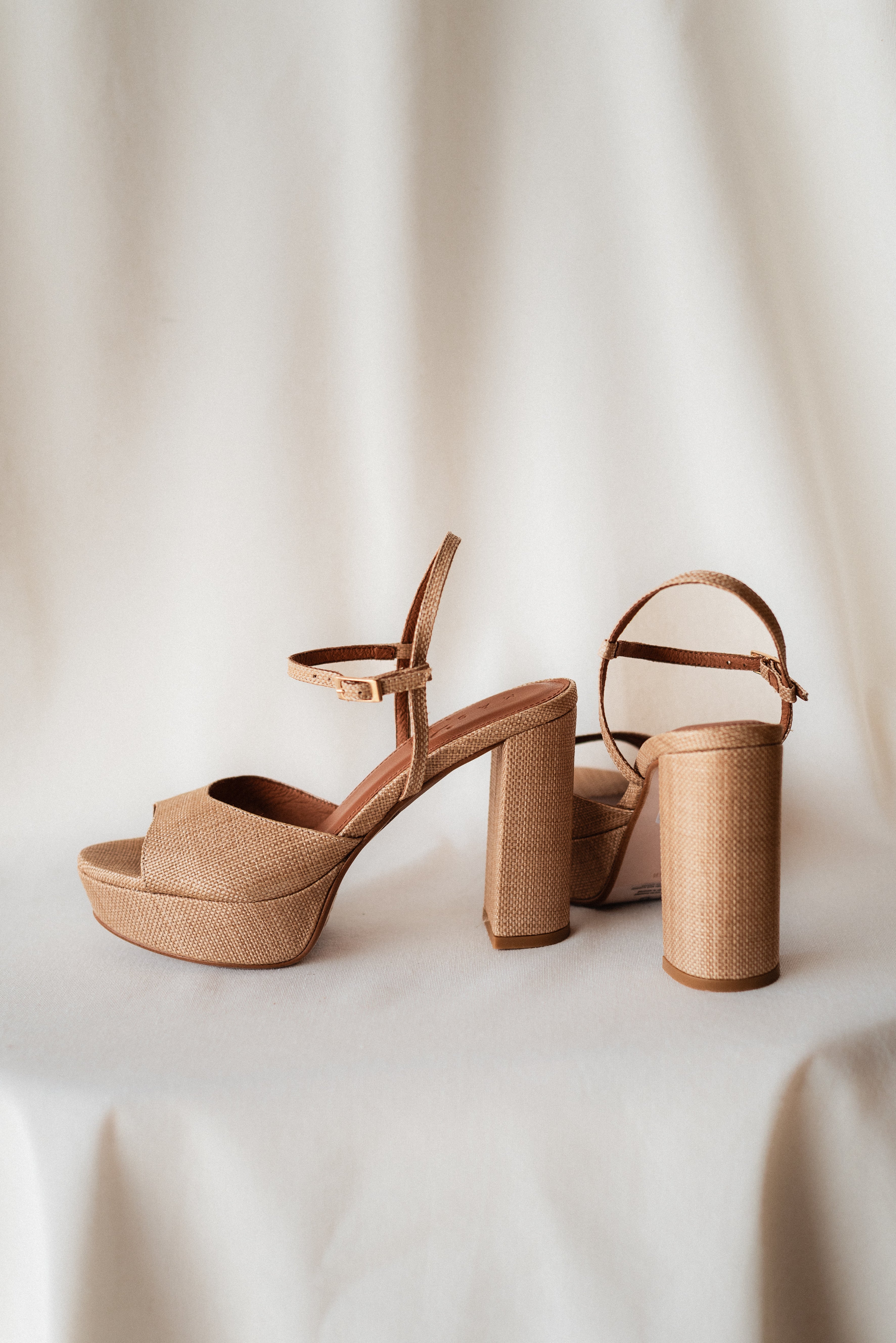 MAISA SANDAL WITH 10CM HEEL NATURAL LINEN PLATFORM