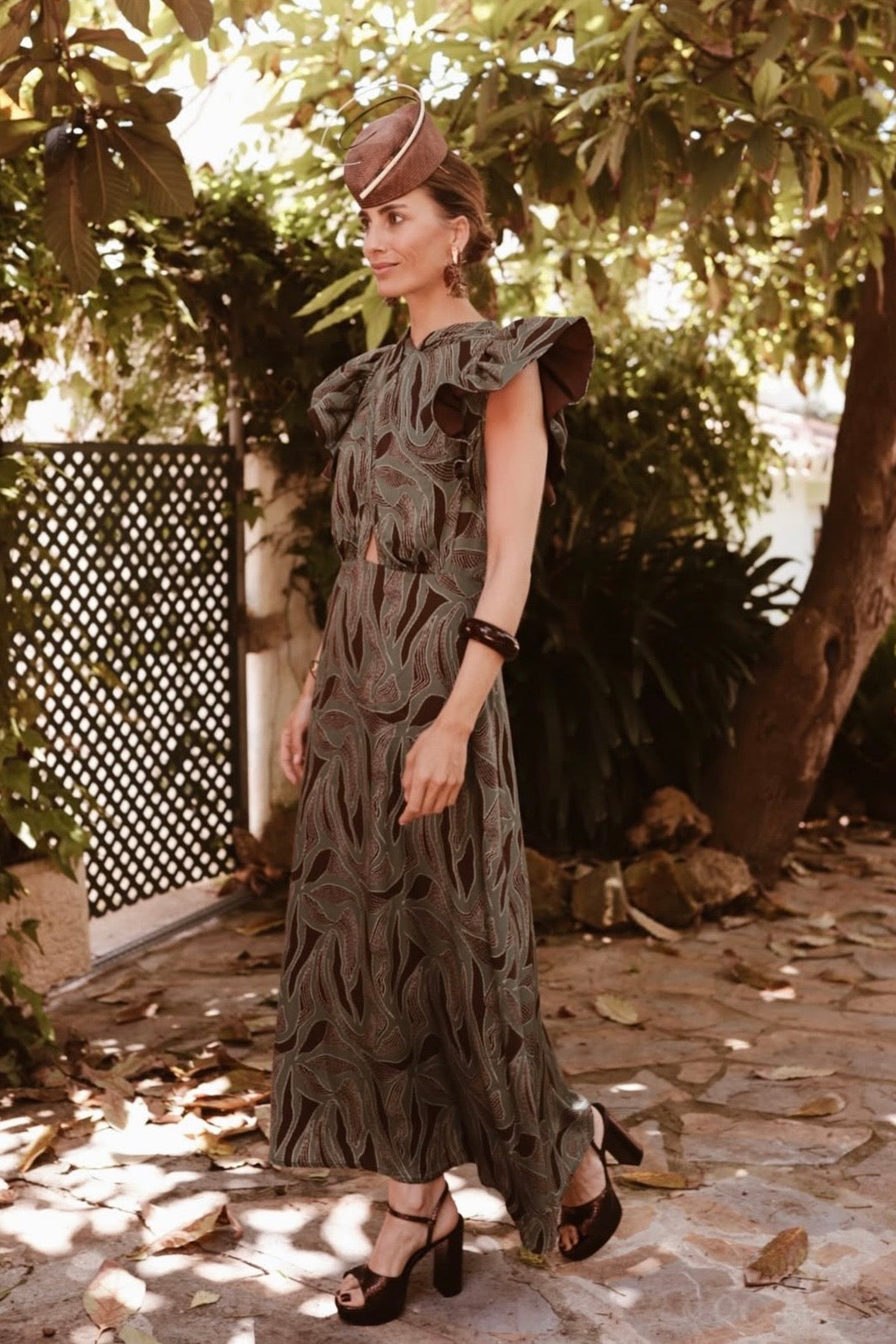 SANDALIA MAISA TACÓN 10CM PLATAFORMA PIEL LAMINADO CAFÉ