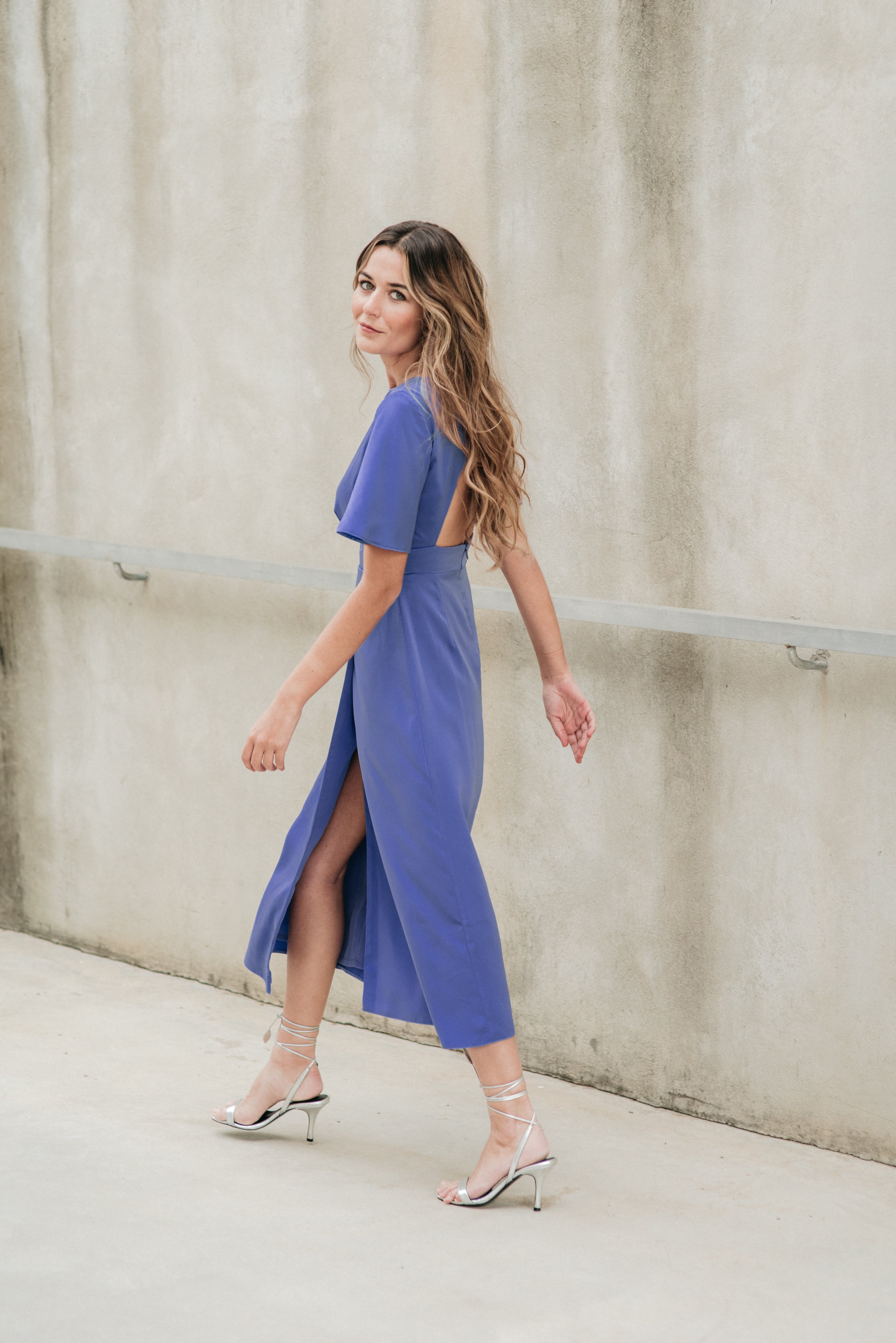 FIONA SILVER LAMINATED LEATHER HEEL SANDAL 8CM