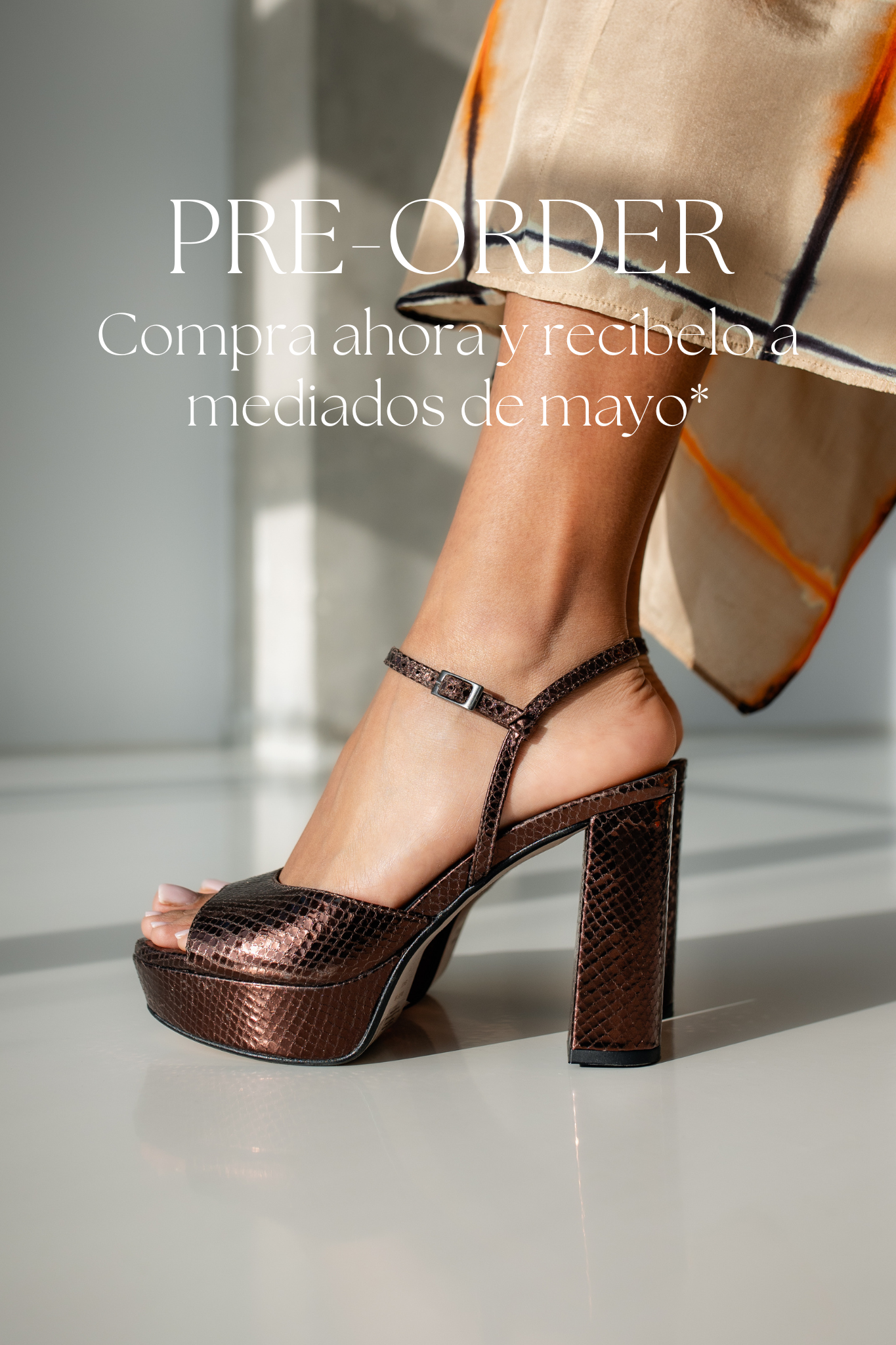 MAISA SANDAL WITH 10CM HEEL, PLATFORM, LAMINATED LEATHER, BROWN