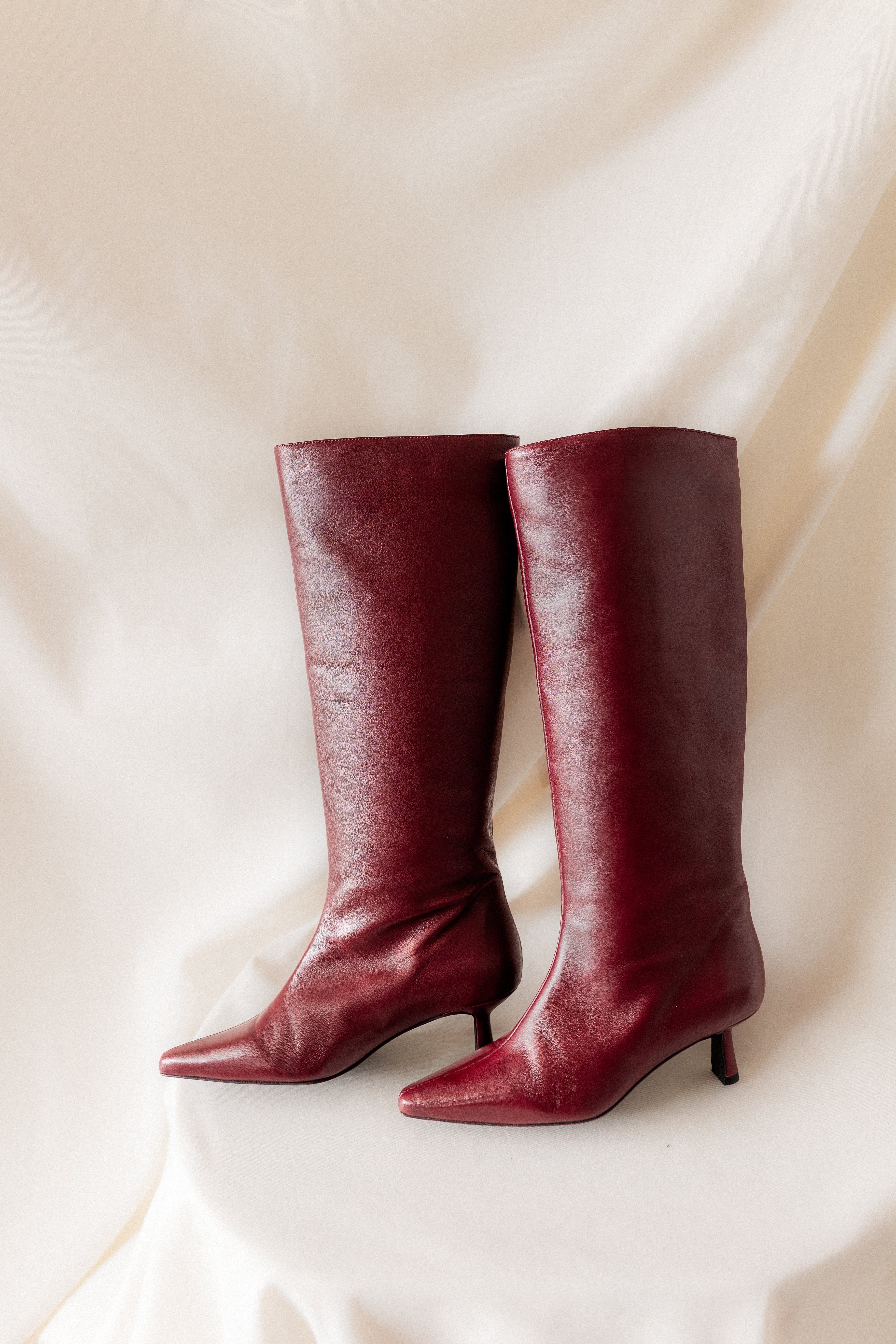 PEPA BOOT BURGUNDY LEATHER MIDI HEEL 5CM