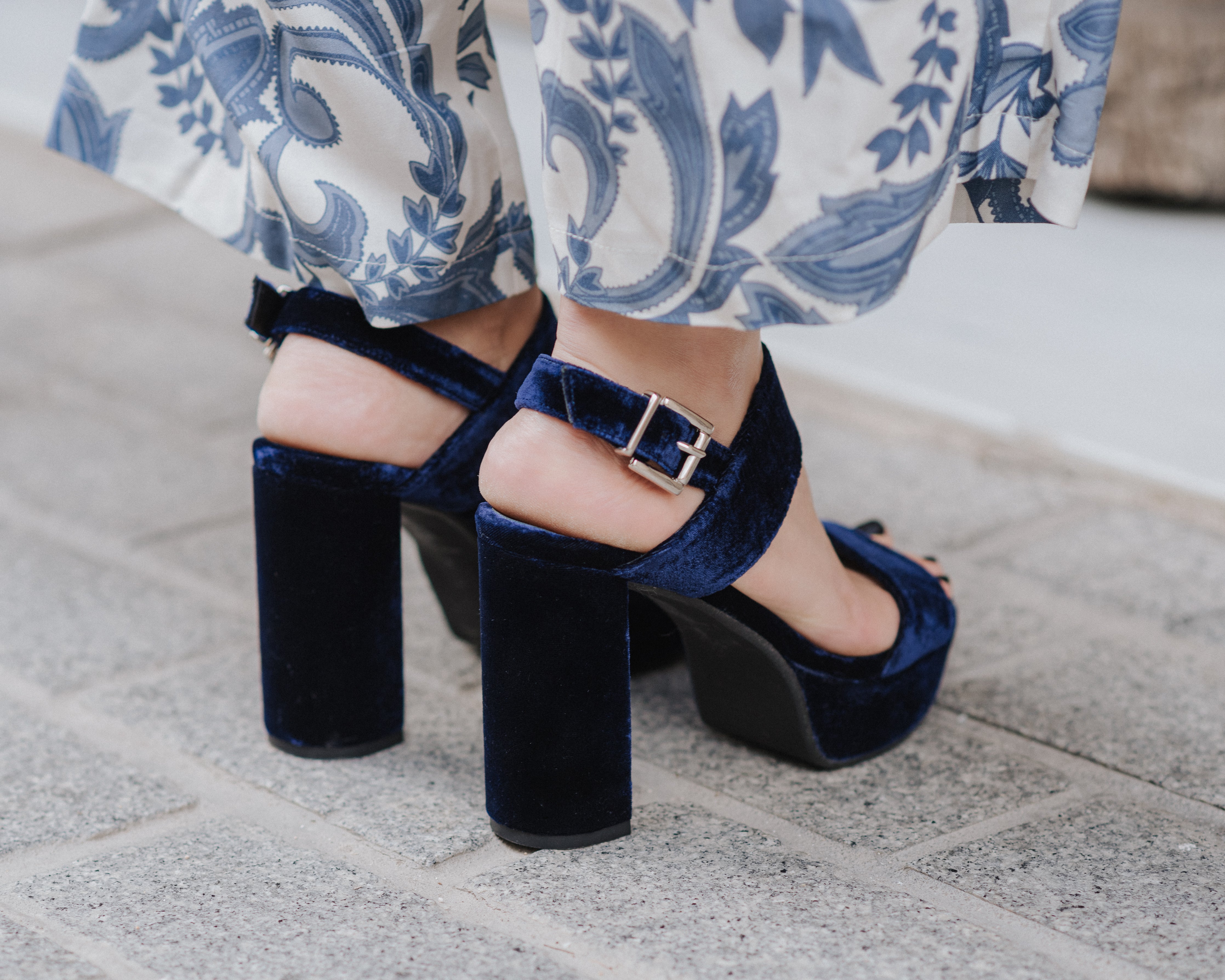 MONICA BLUE VELVET SANDAL 10CM HEEL