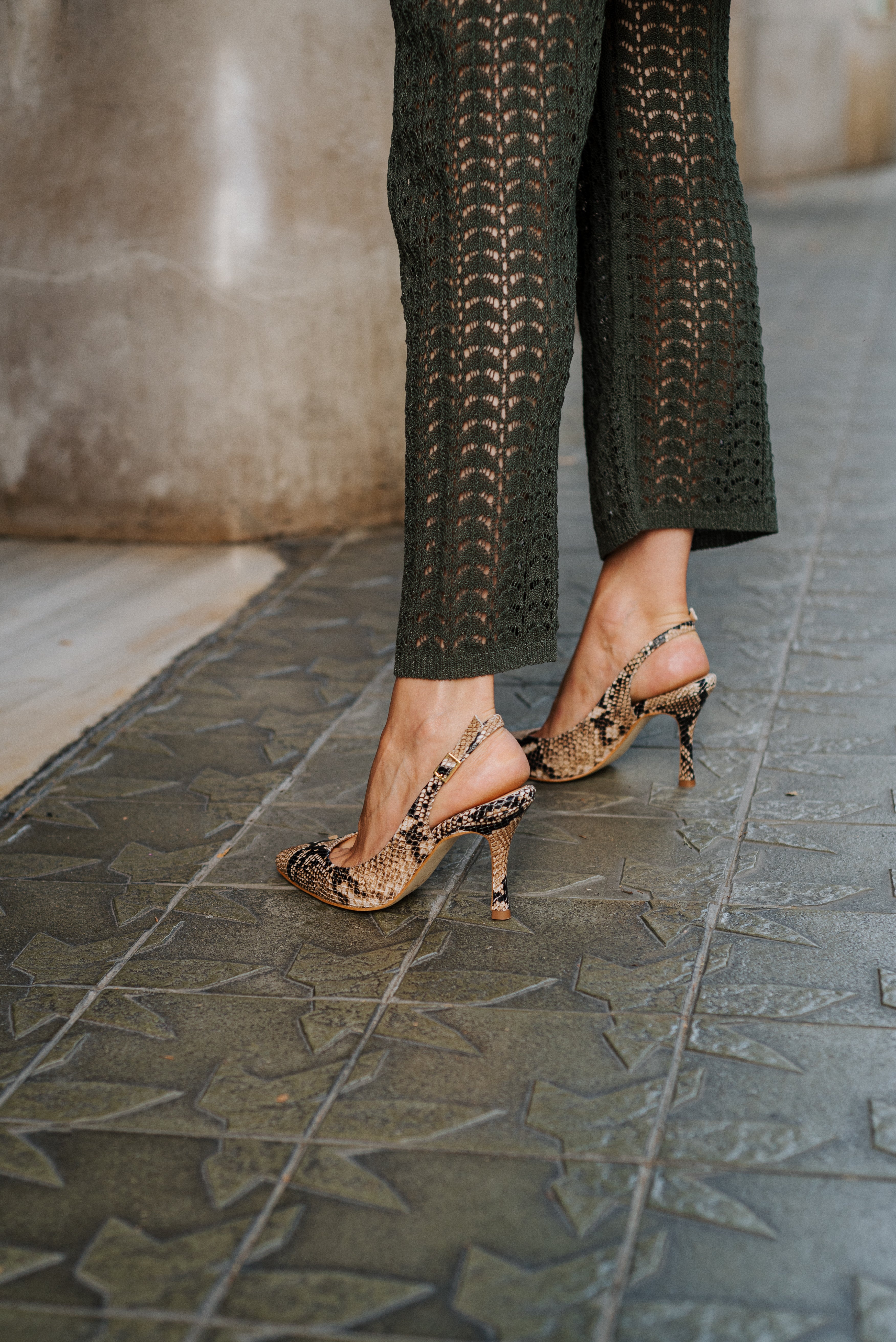 STILETTO PERLI PYTHON EFFECT SAND HEEL 8CM