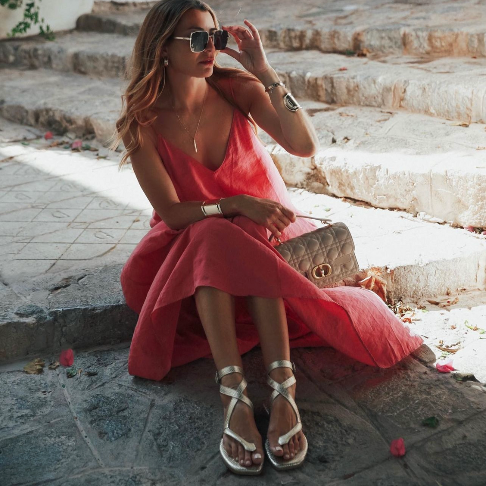 MAX FLAT SANDAL IN PLATINUM ENGRAVED LEATHER