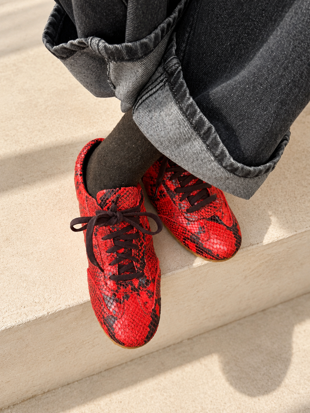 Sneaker Alberto Piel Efecto Pitón Rojo