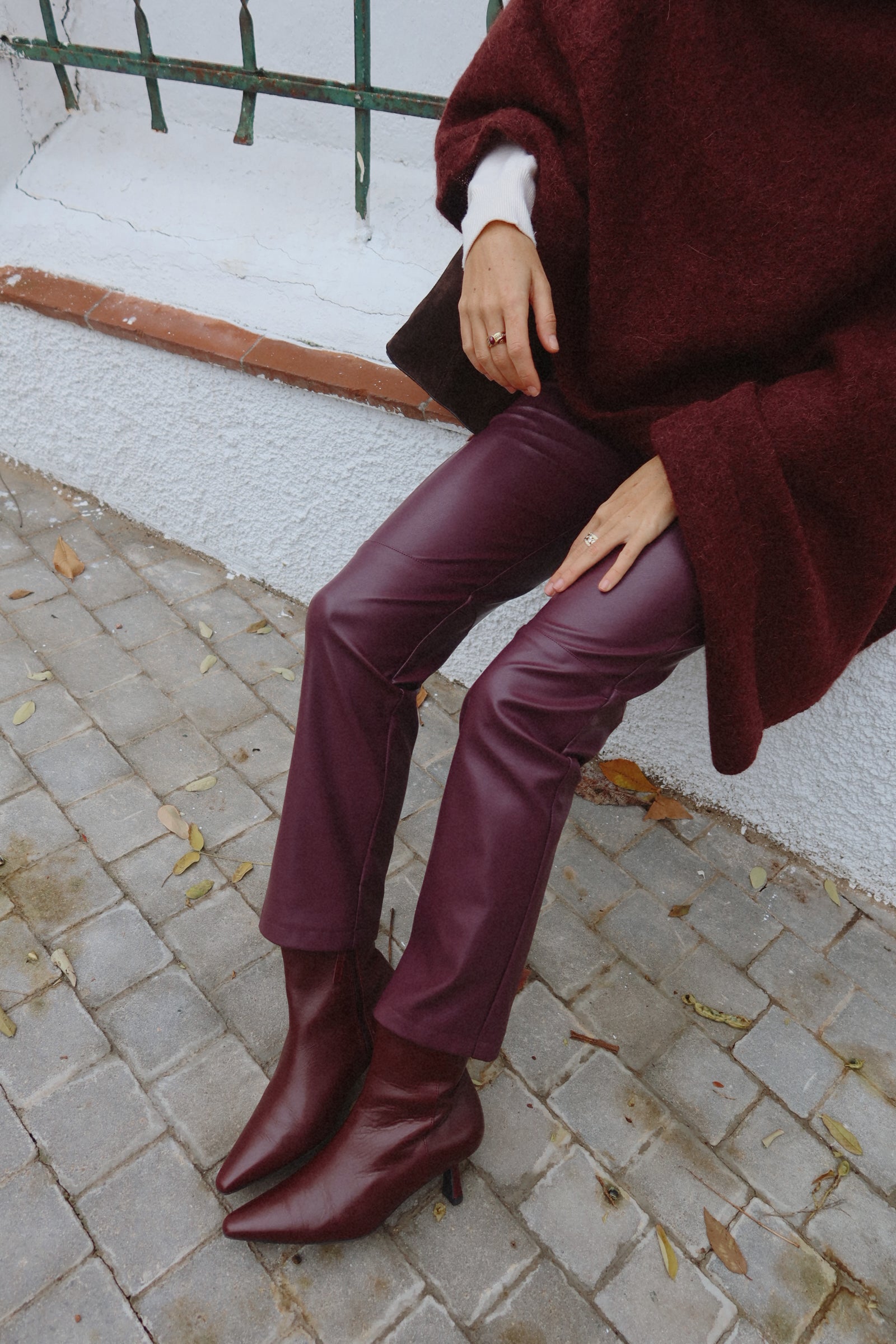 PAULA BURGUNDY LEATHER ANKLE BOOT 5CM MIDI HEEL